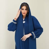 عباية مطرزة بالخرز باللون الأزرق المخضر C 0767 - XS / 49