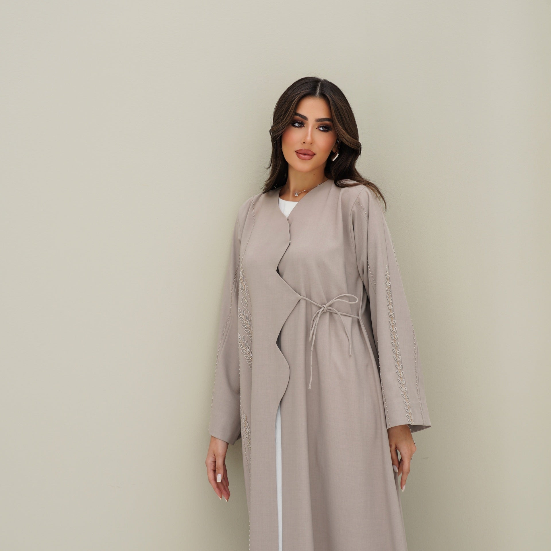 C 0770 Beige Beaded Abaya