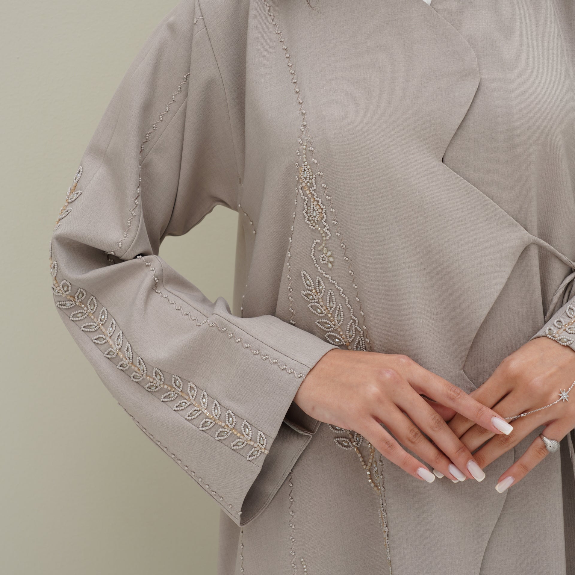 C 0770 Beige Beaded Abaya