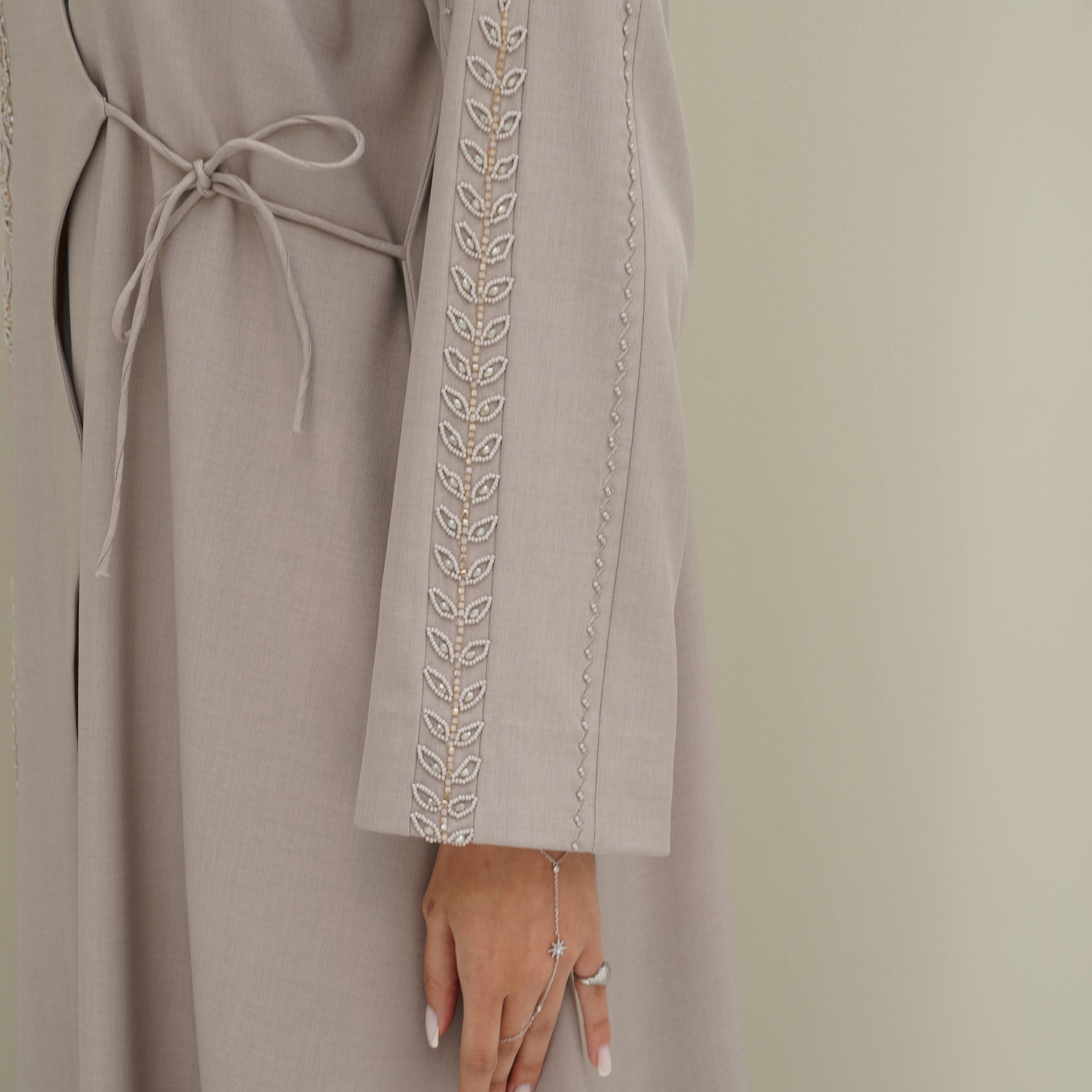 C 0770 Beige Beaded Abaya