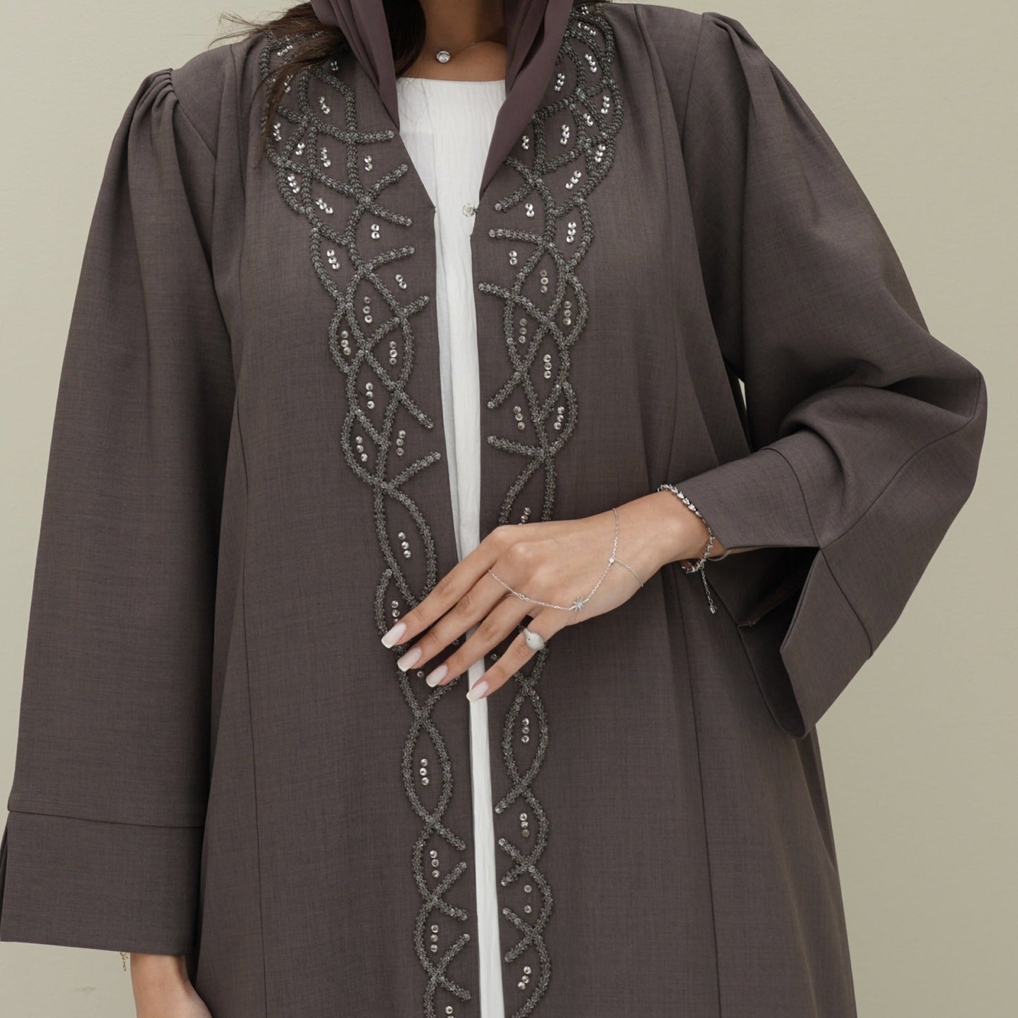 C 0771 Brown Beaded Abaya