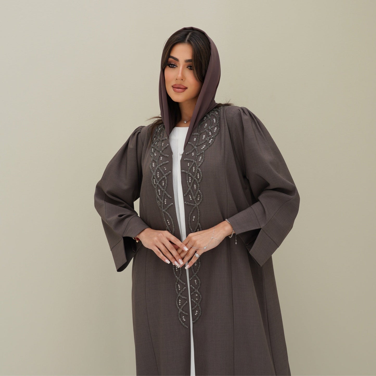 C 0771 Brown Beaded Abaya