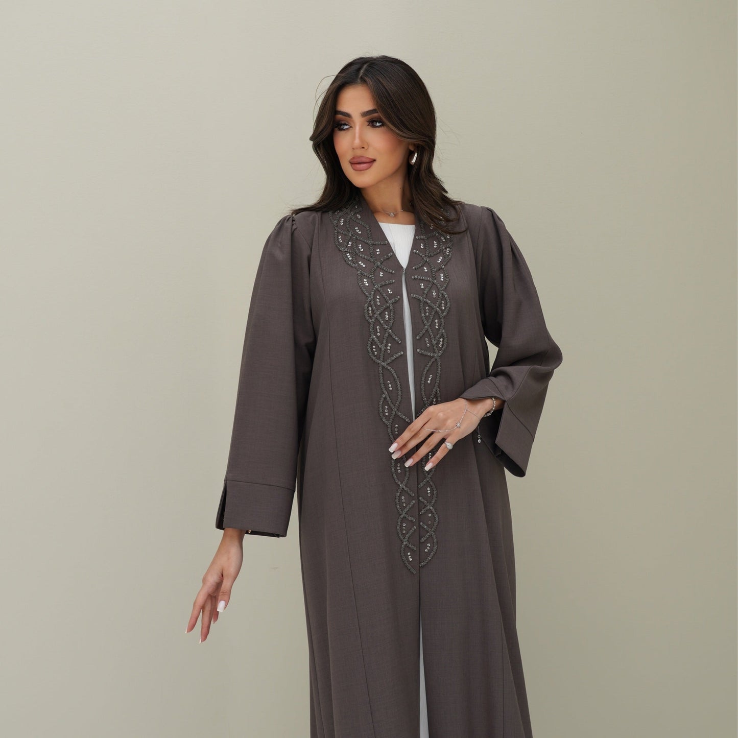 C 0771 Brown Beaded Abaya