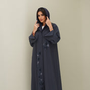C 0773 Dark Grey Beaded Coat Abaya