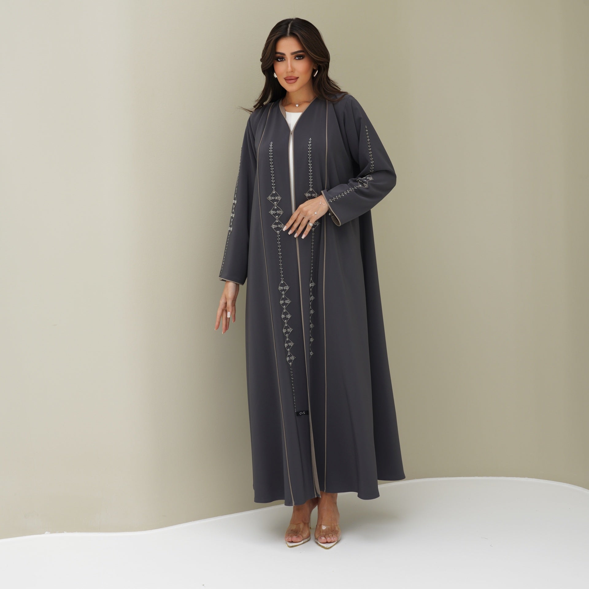 C 0774 Grey Beaded Abaya