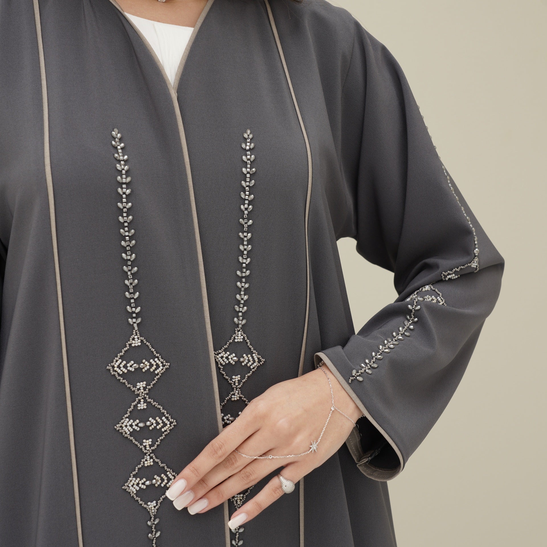 C 0774 Grey Beaded Abaya