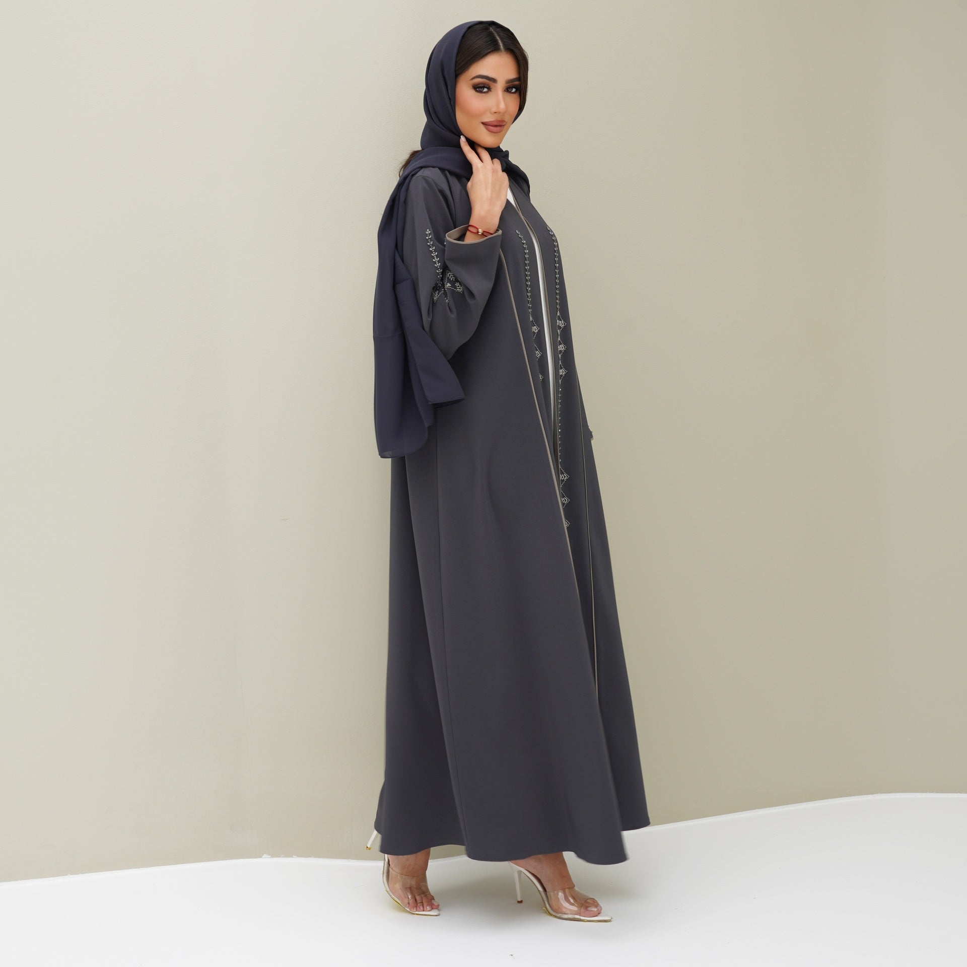 C 0774 Grey Beaded Abaya