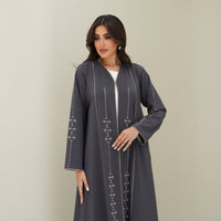 عباية رمادية مطرزة بالخرز C 0774 - XS / 49