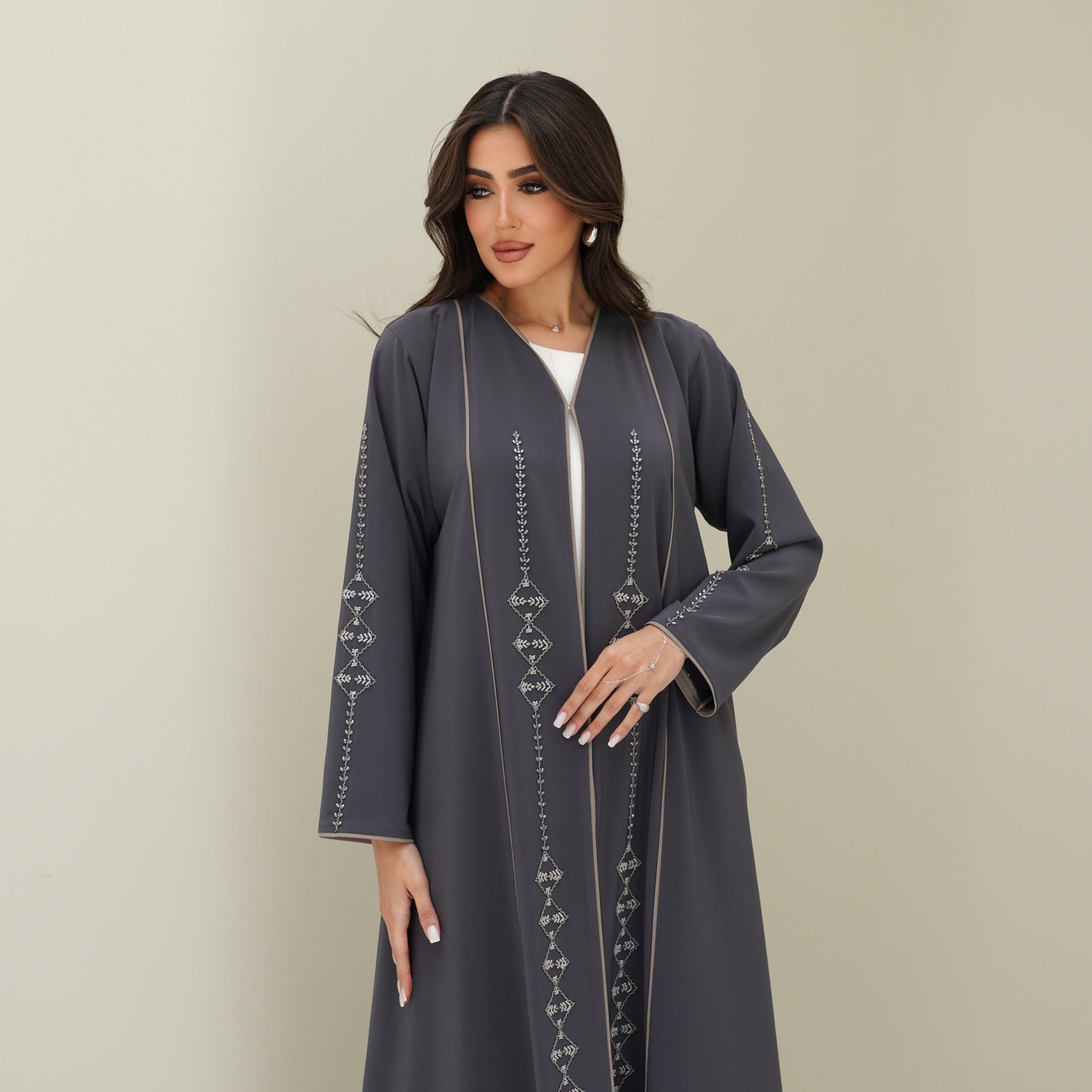 C 0774 Grey Beaded Abaya