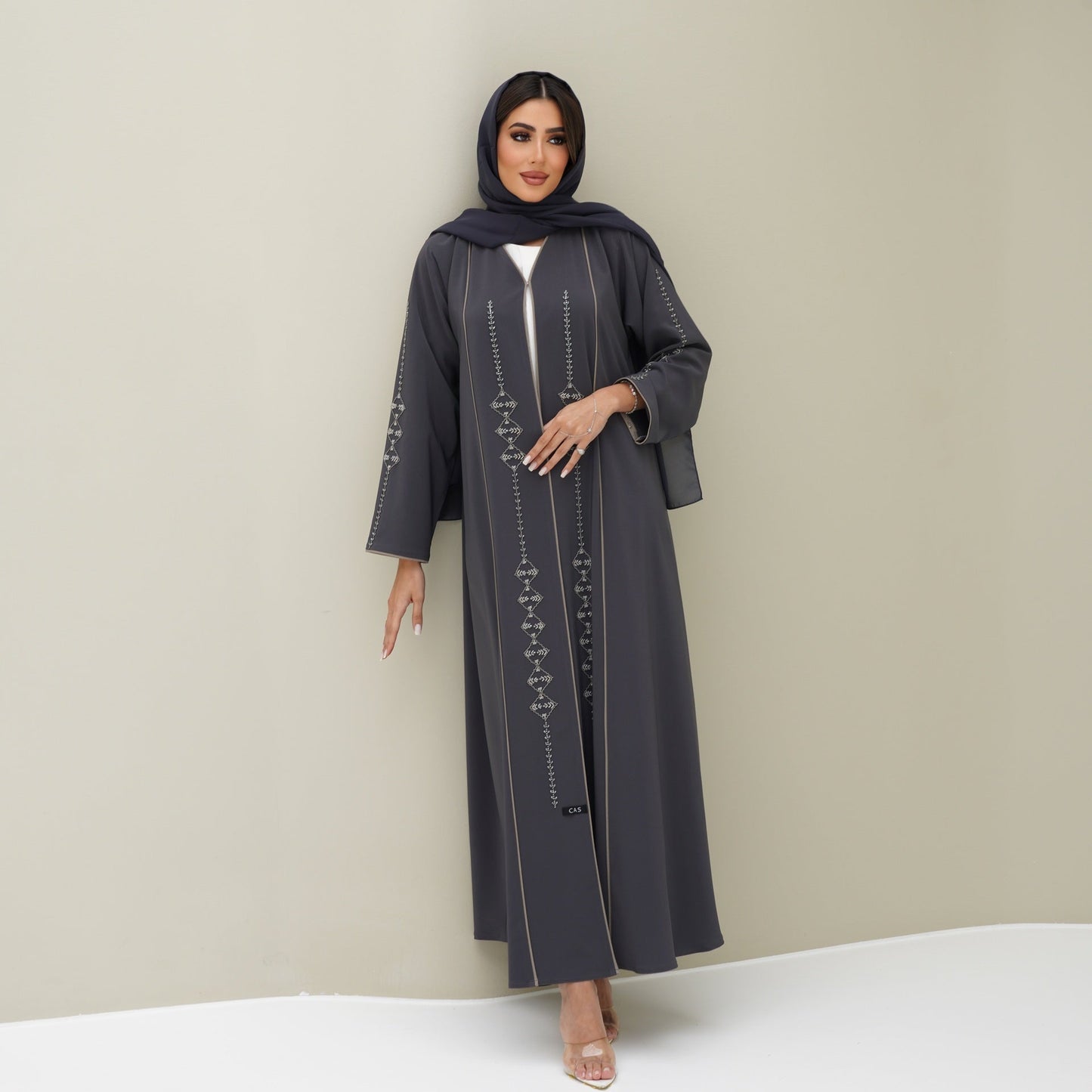 C 0774 Grey Beaded Abaya