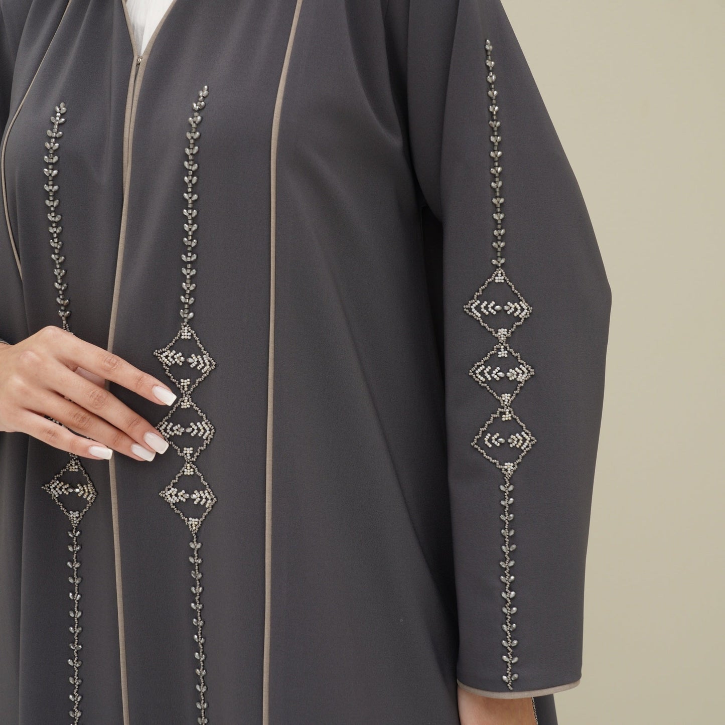 C 0774 Grey Beaded Abaya