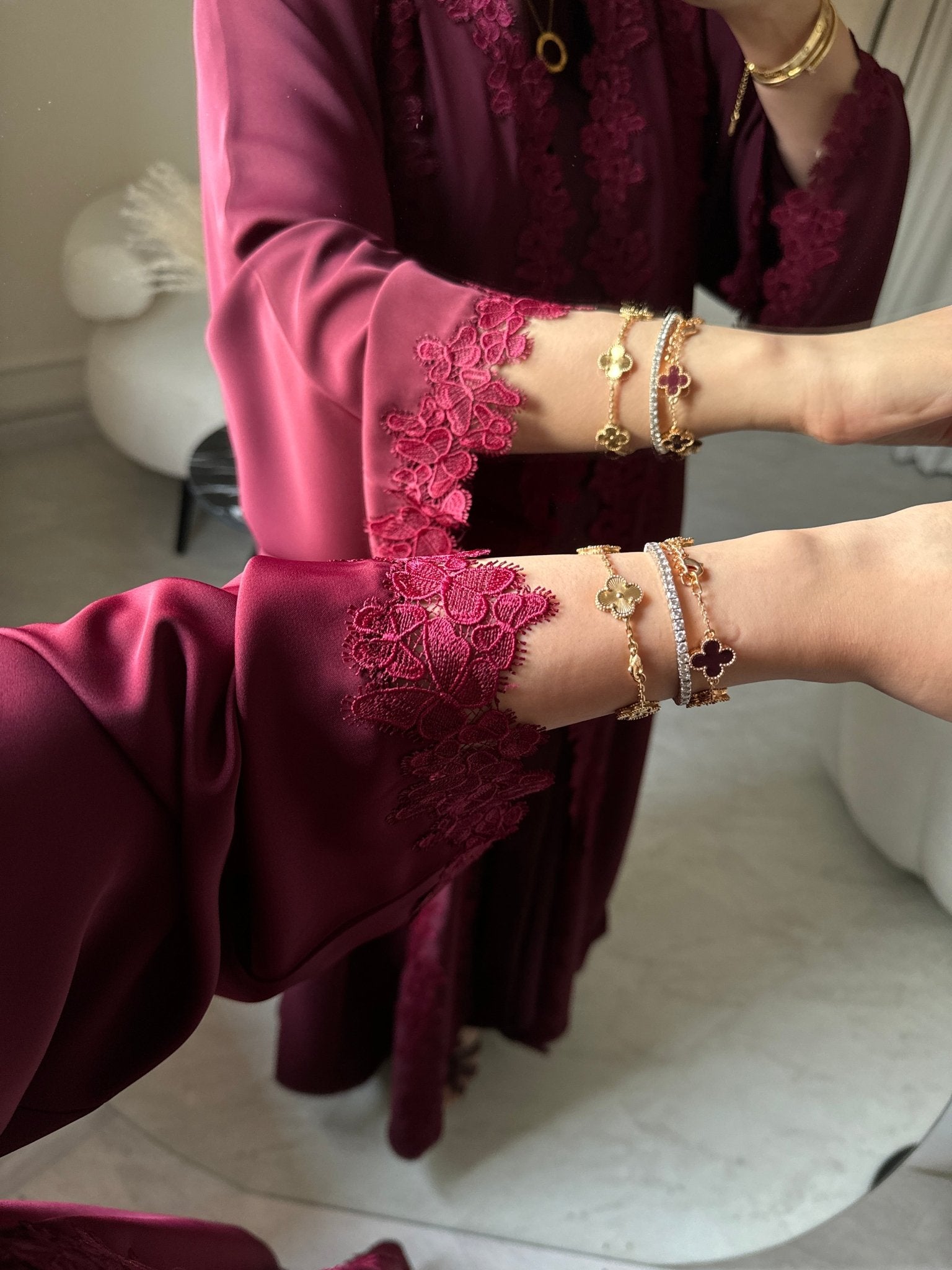 C 0775 - 01 Burgundy Butterfly Lace Abaya