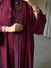 C 0775 - 01 Burgundy Butterfly Lace Abaya