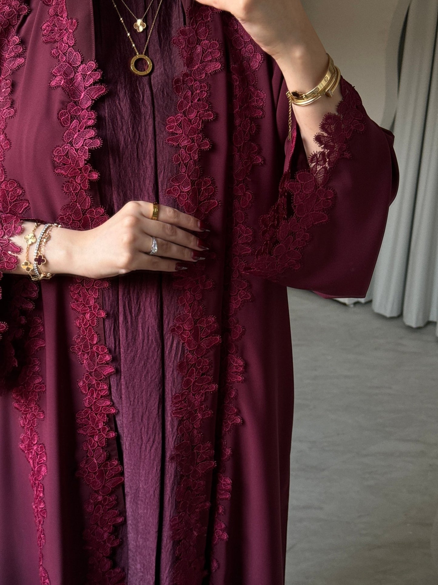 C 0775 - 01 Burgundy Butterfly Lace Abaya