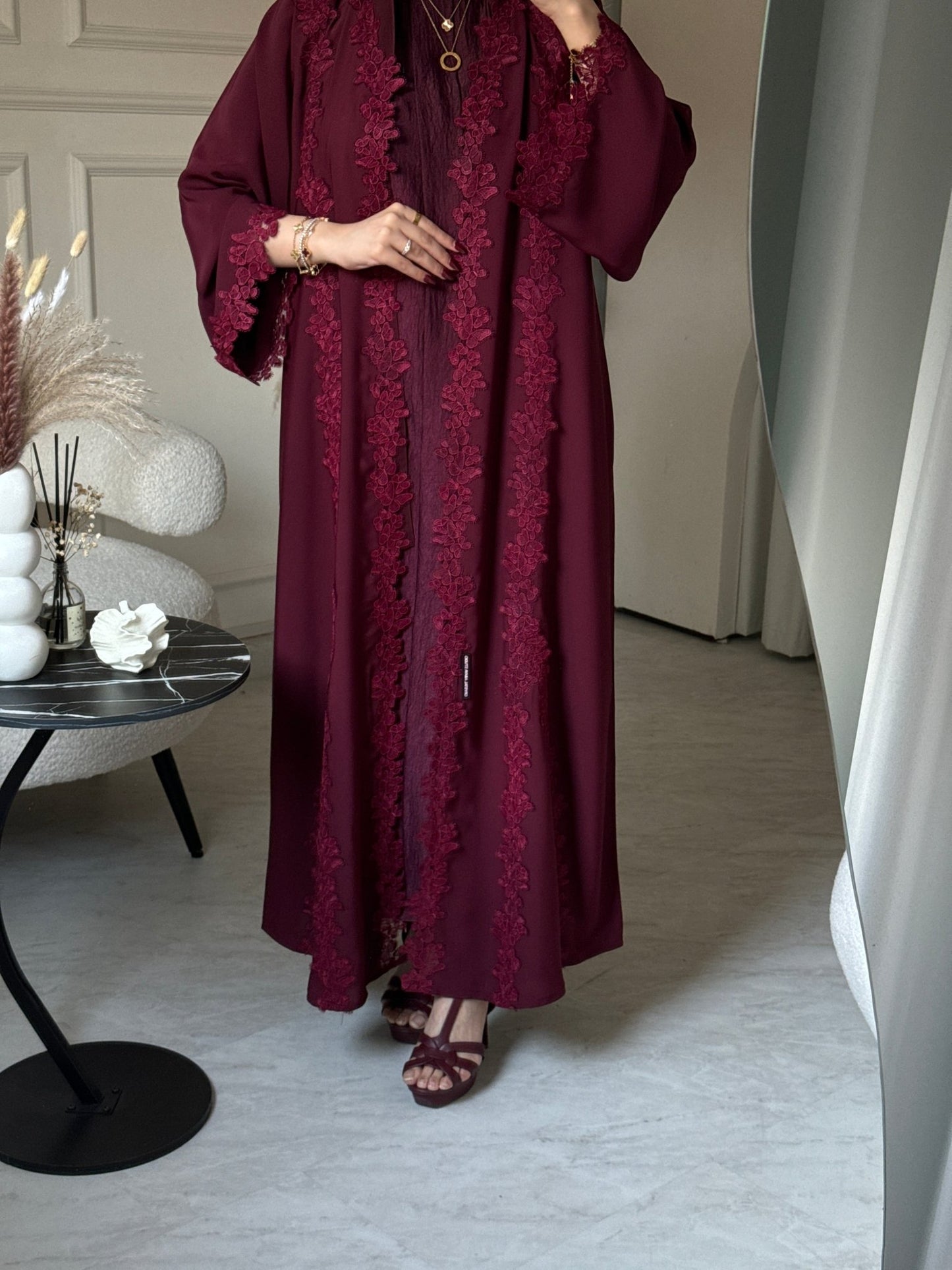 C 0775 - 01 Burgundy Butterfly Lace Abaya