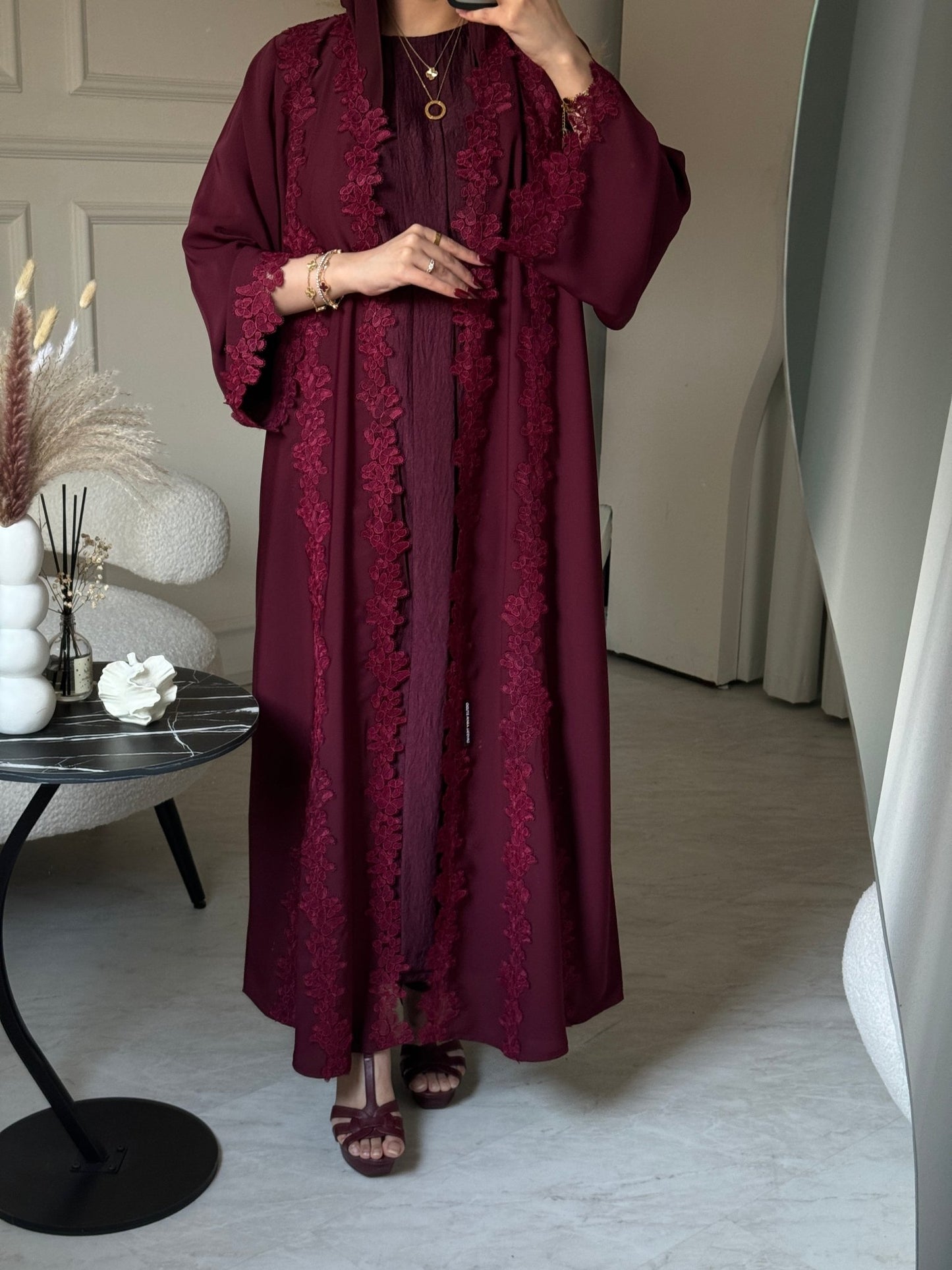 C 0775 - 01 Burgundy Butterfly Lace Abaya