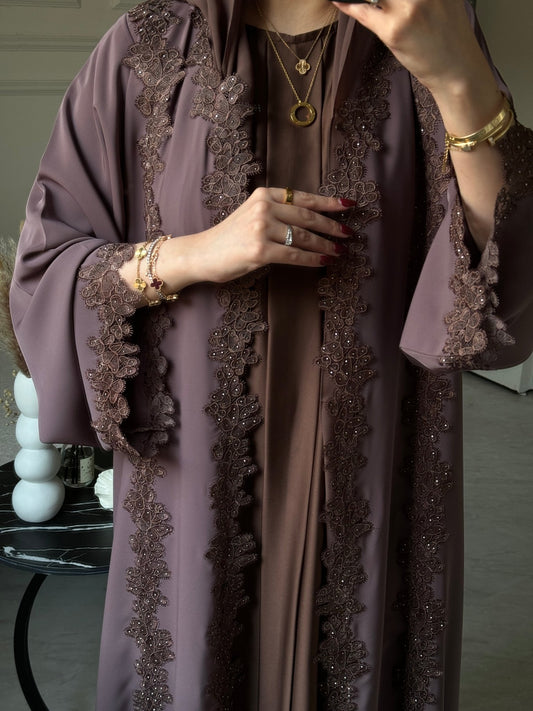 C 0775 - 02 Chocolate Brown Butterfly Lace Abaya