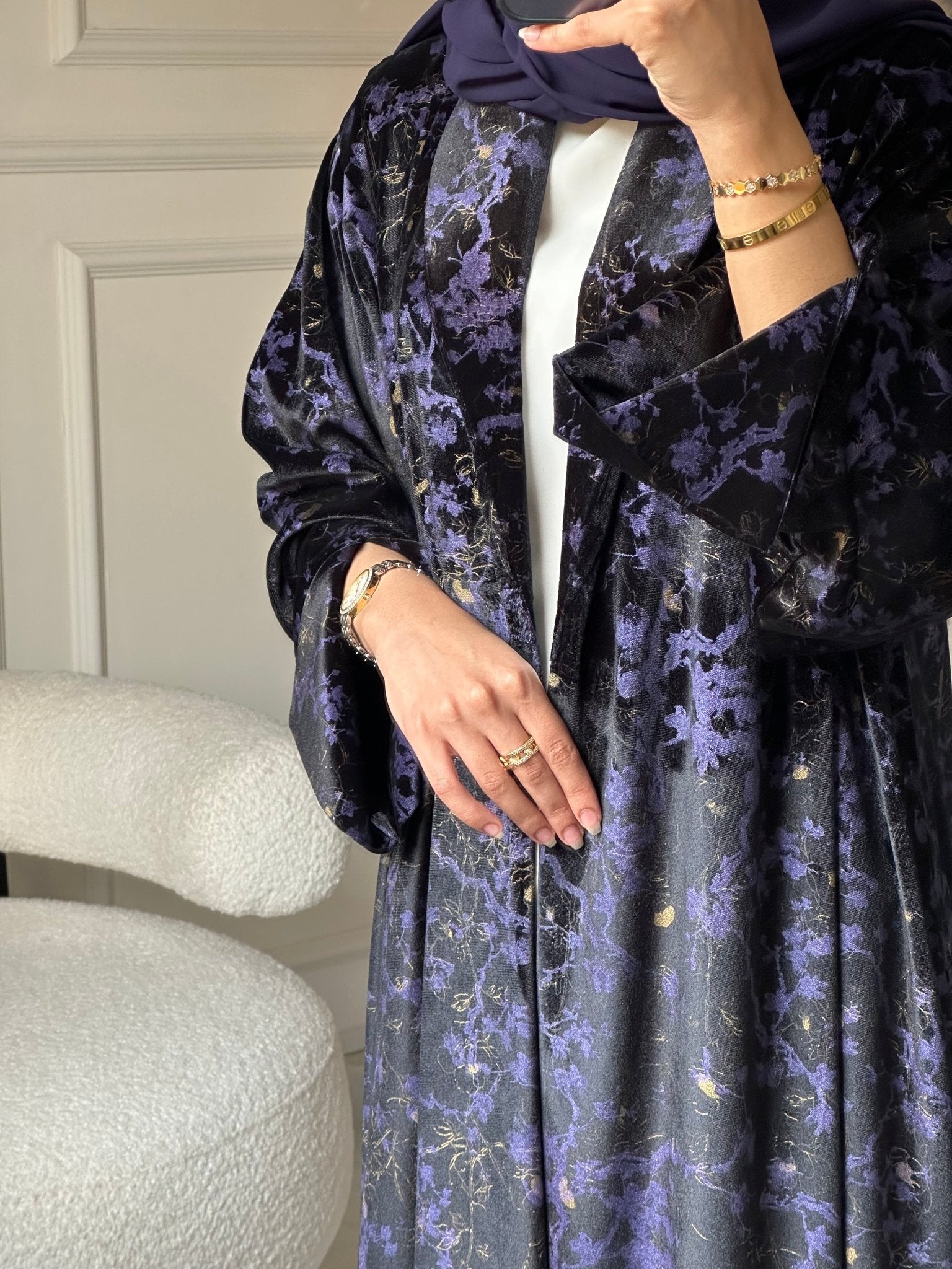 C 0776 Purple Coat Velvet Abaya