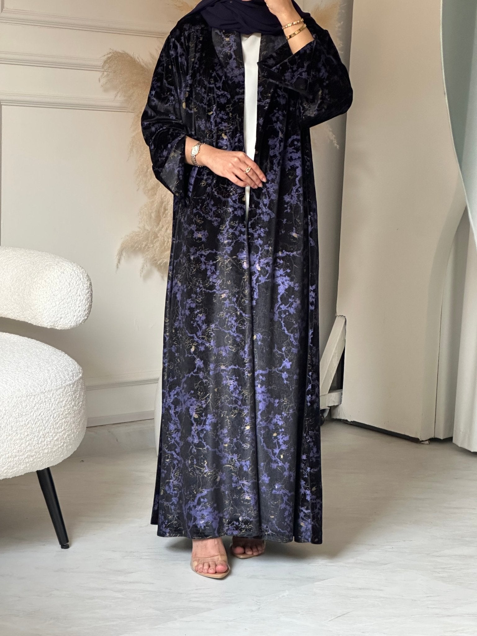 C 0776 Purple Coat Velvet Abaya