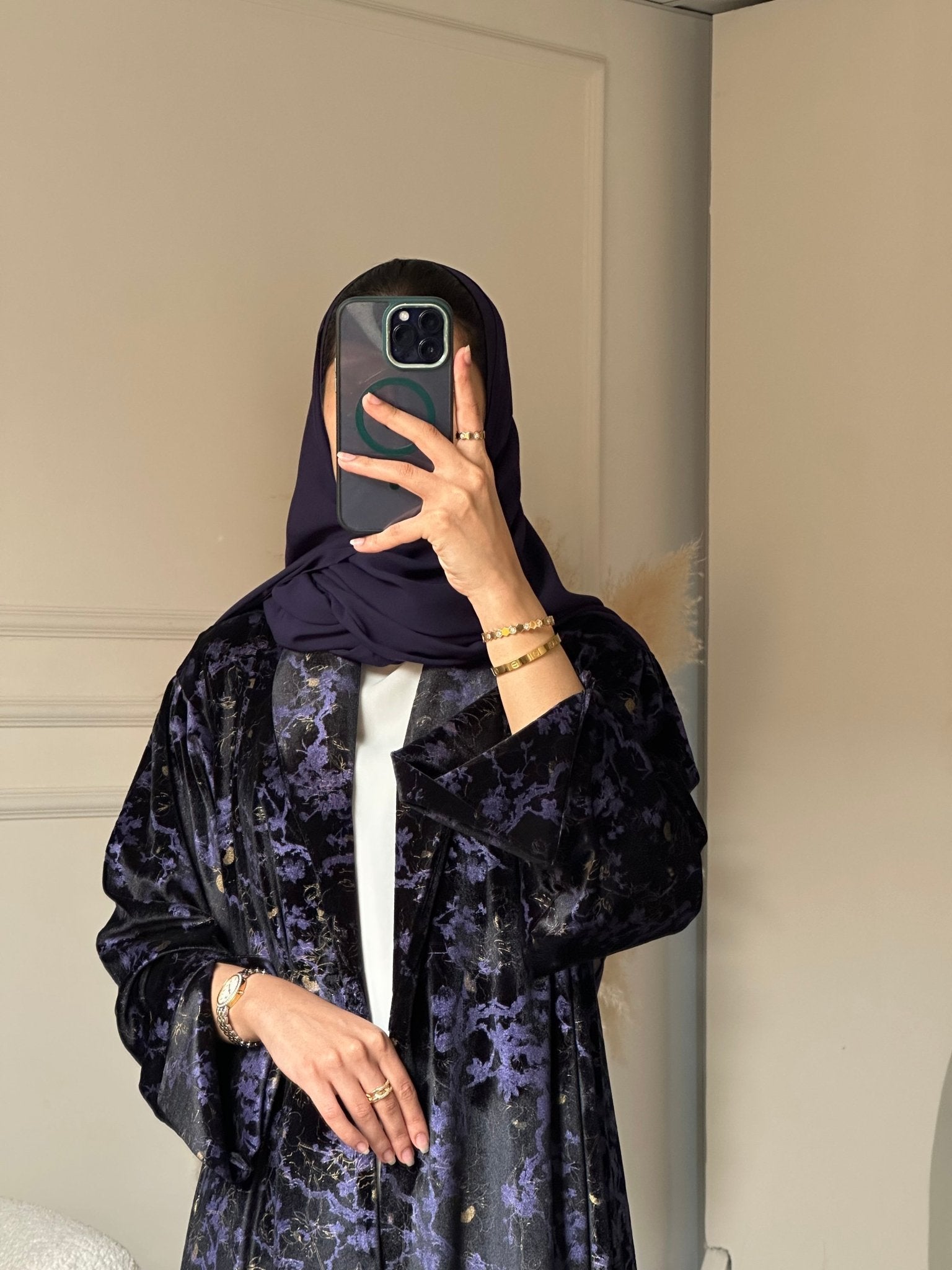 C 0776 Purple Coat Velvet Abaya