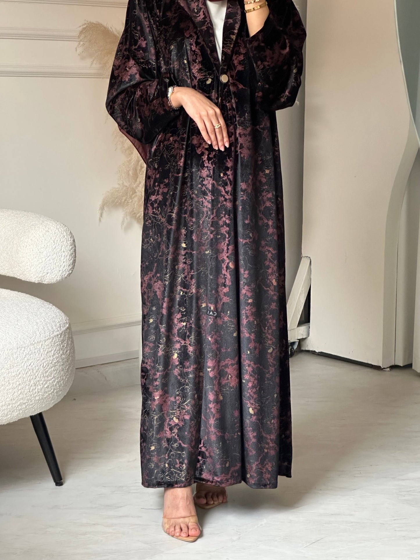 C 0777 Burgundy Coat Velvet Abaya