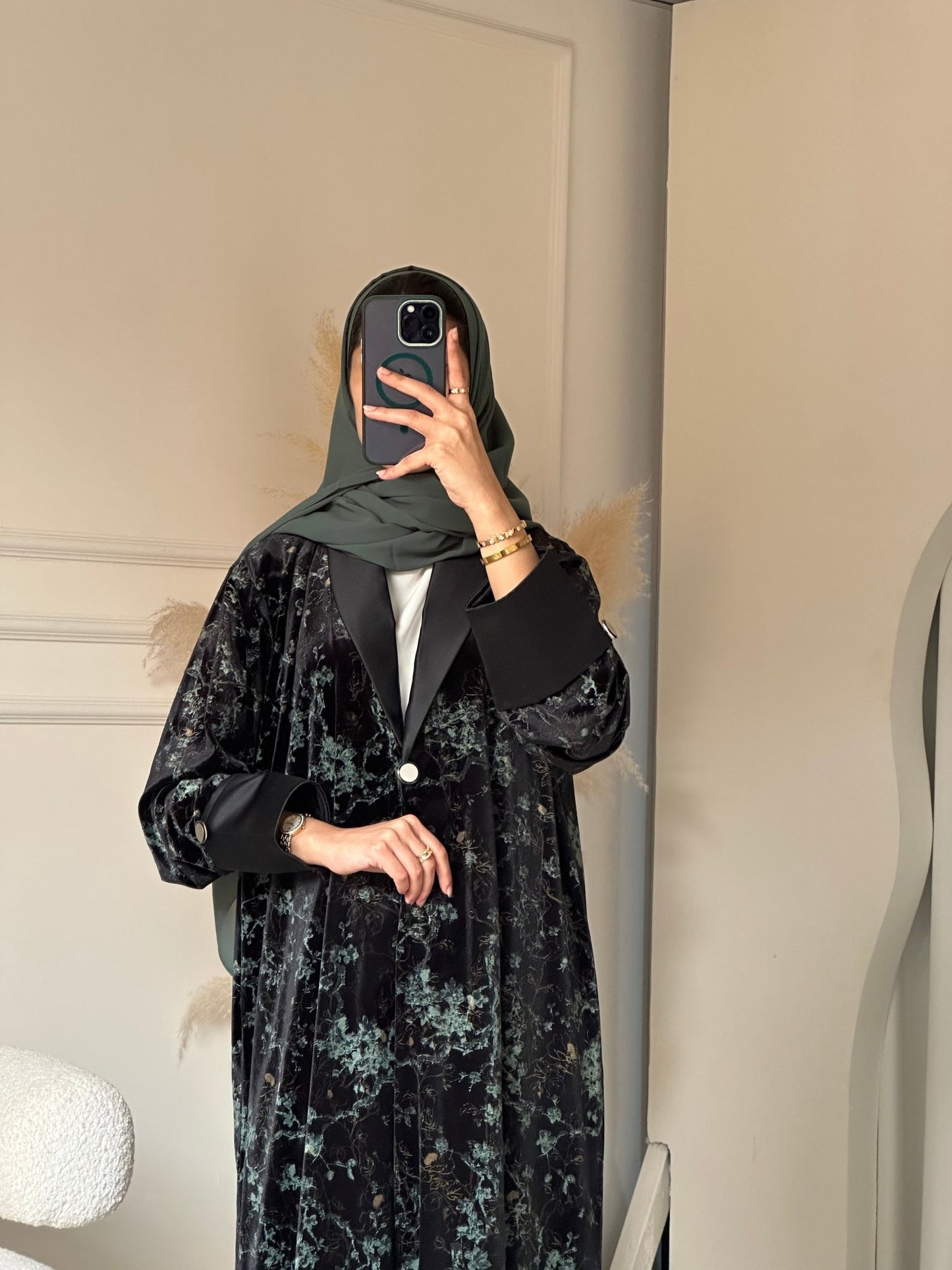 C 0778 Green Coat Velvet Abaya