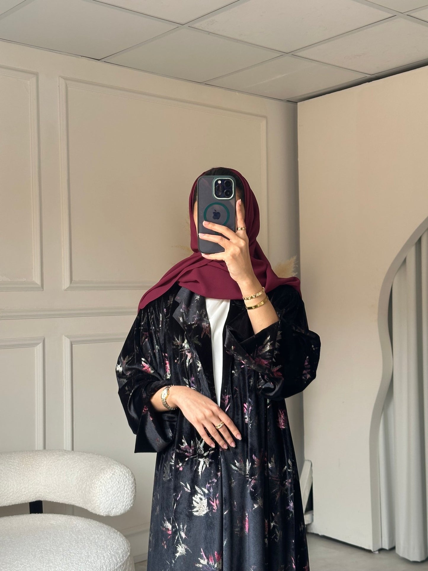 C 0780 Burgundy Coat Velvet Abaya