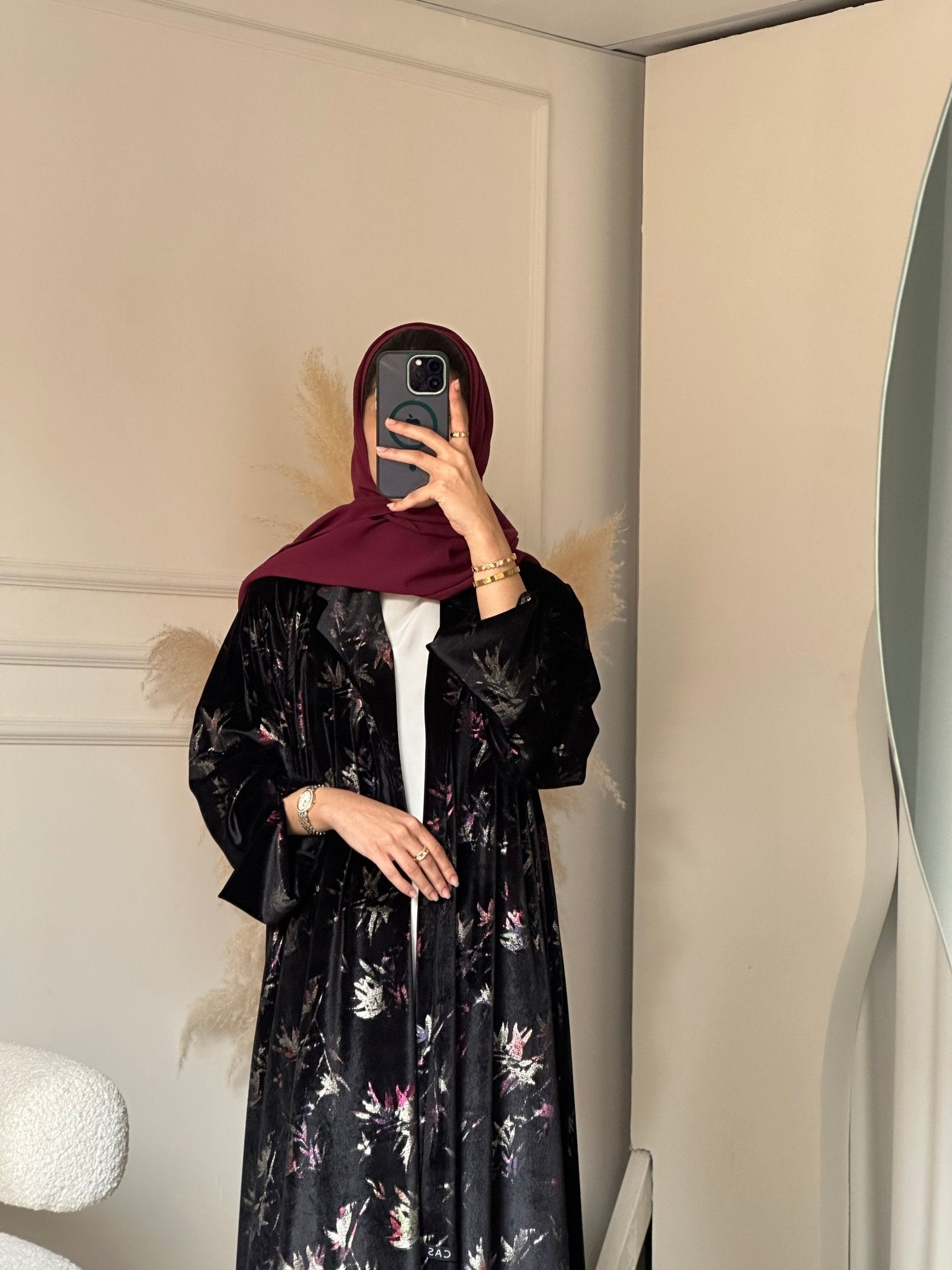 C 0780 Burgundy Coat Velvet Abaya