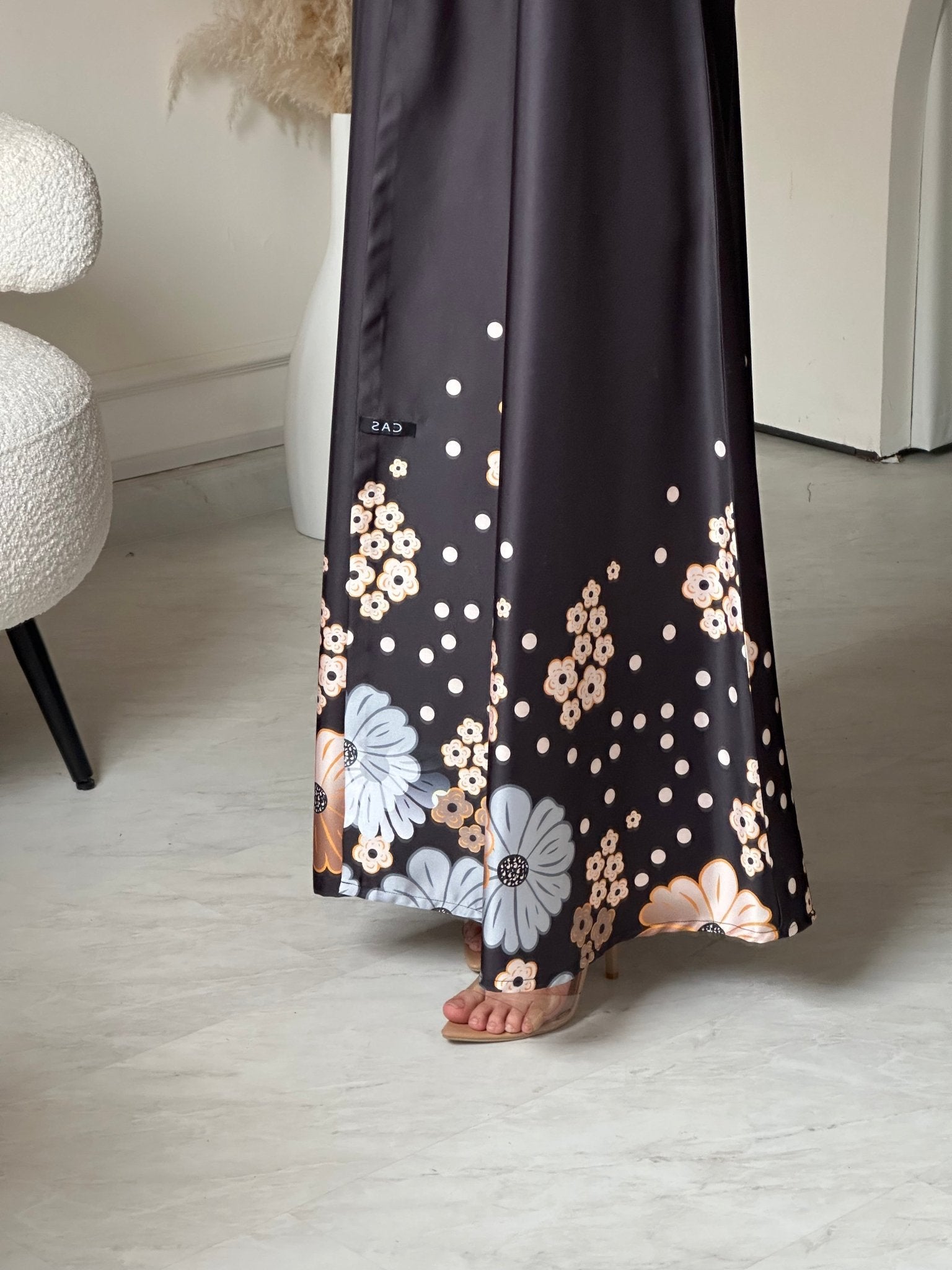 C 0781 Black Orange Printed Abaya