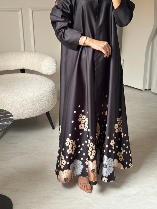 C 0781 Black Orange Printed Abaya