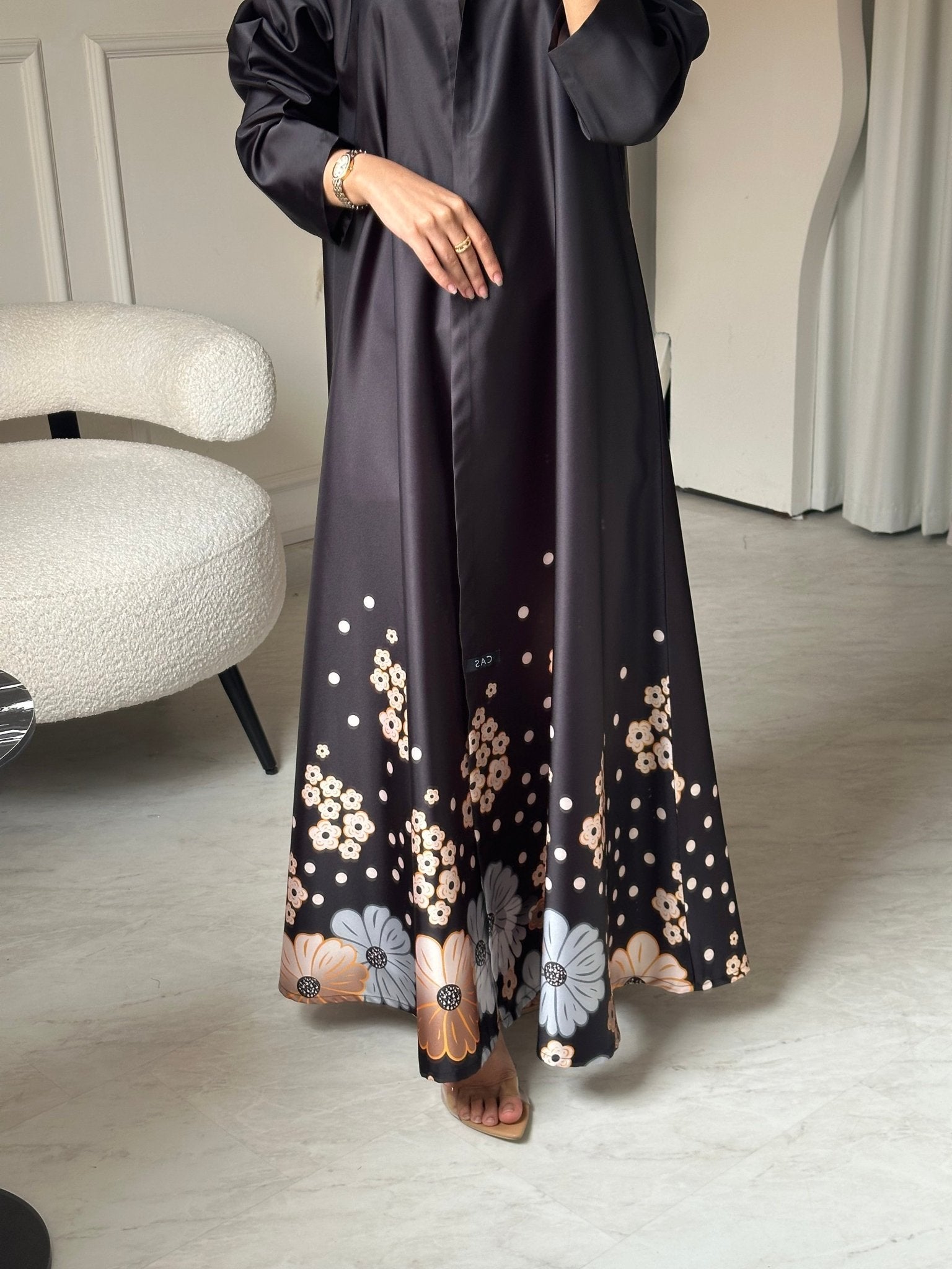 C 0781 Black Orange Printed Abaya