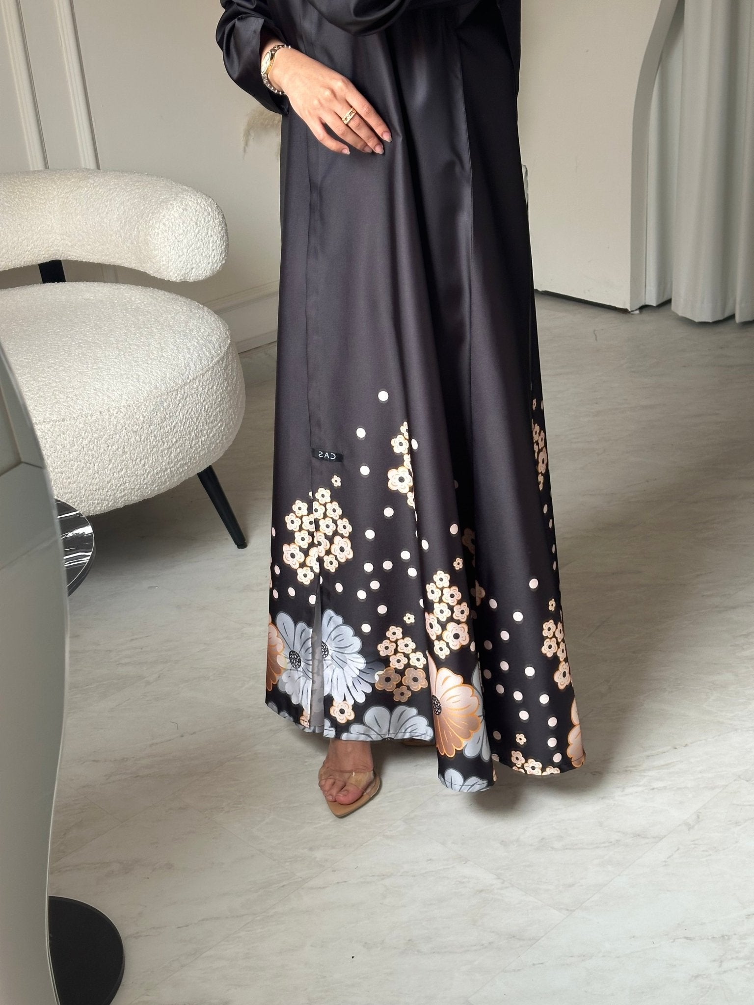 C 0781 Black Orange Printed Abaya