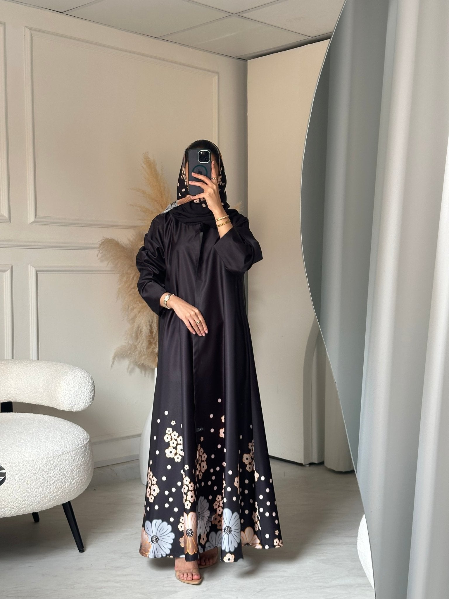 C 0781 Black Orange Printed Abaya
