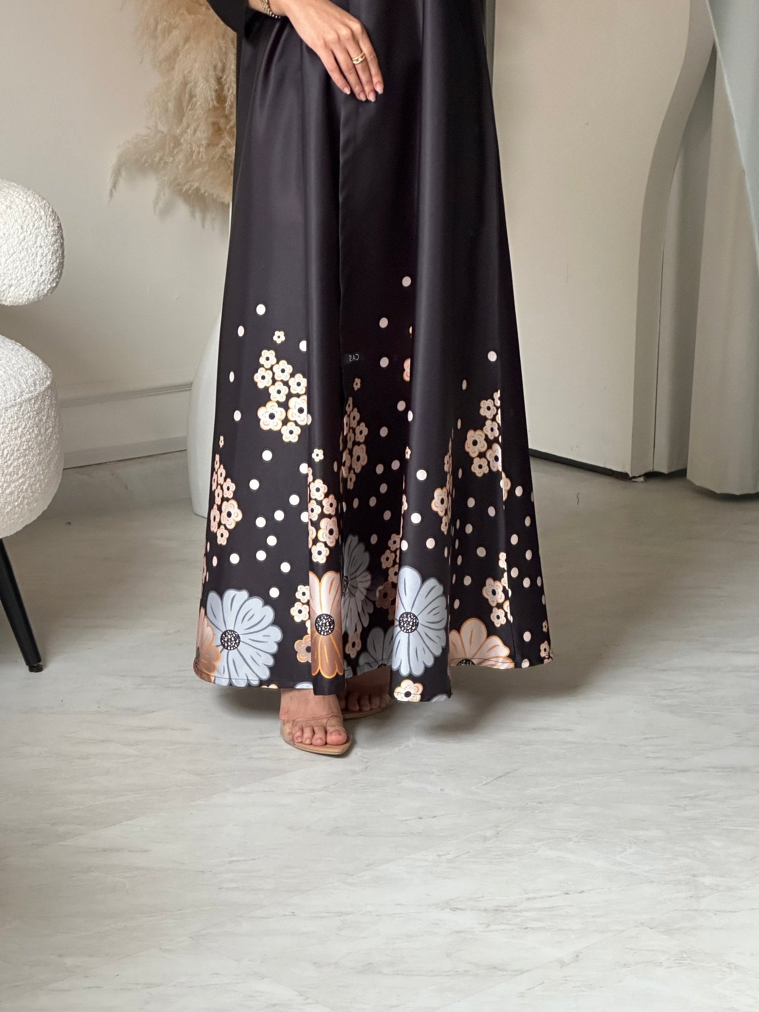C 0781 Black Orange Printed Abaya