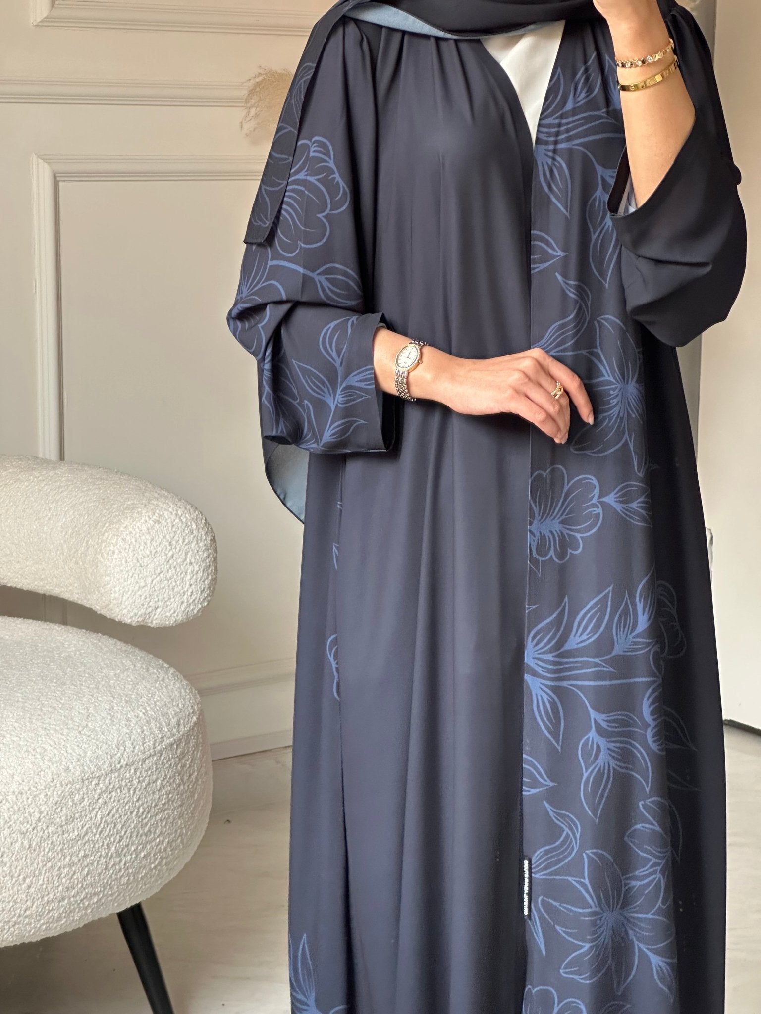 C 0782 Dark Grey Printed Abaya