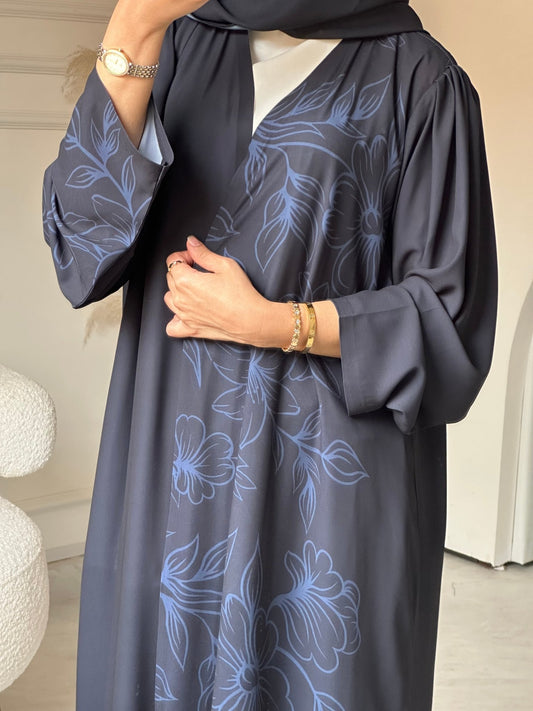 C 0782 Dark Grey Printed Abaya