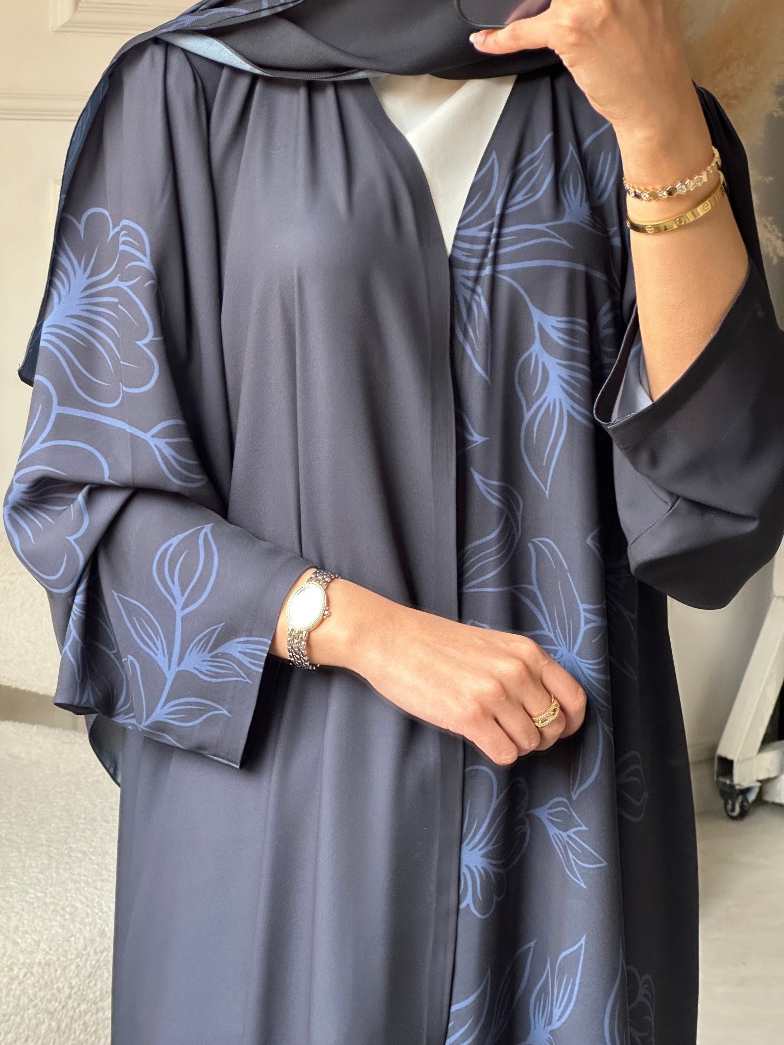 C 0782 Dark Grey Printed Abaya