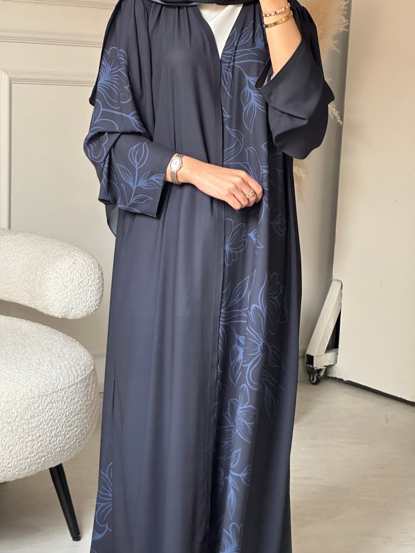 C 0782 Dark Grey Printed Abaya