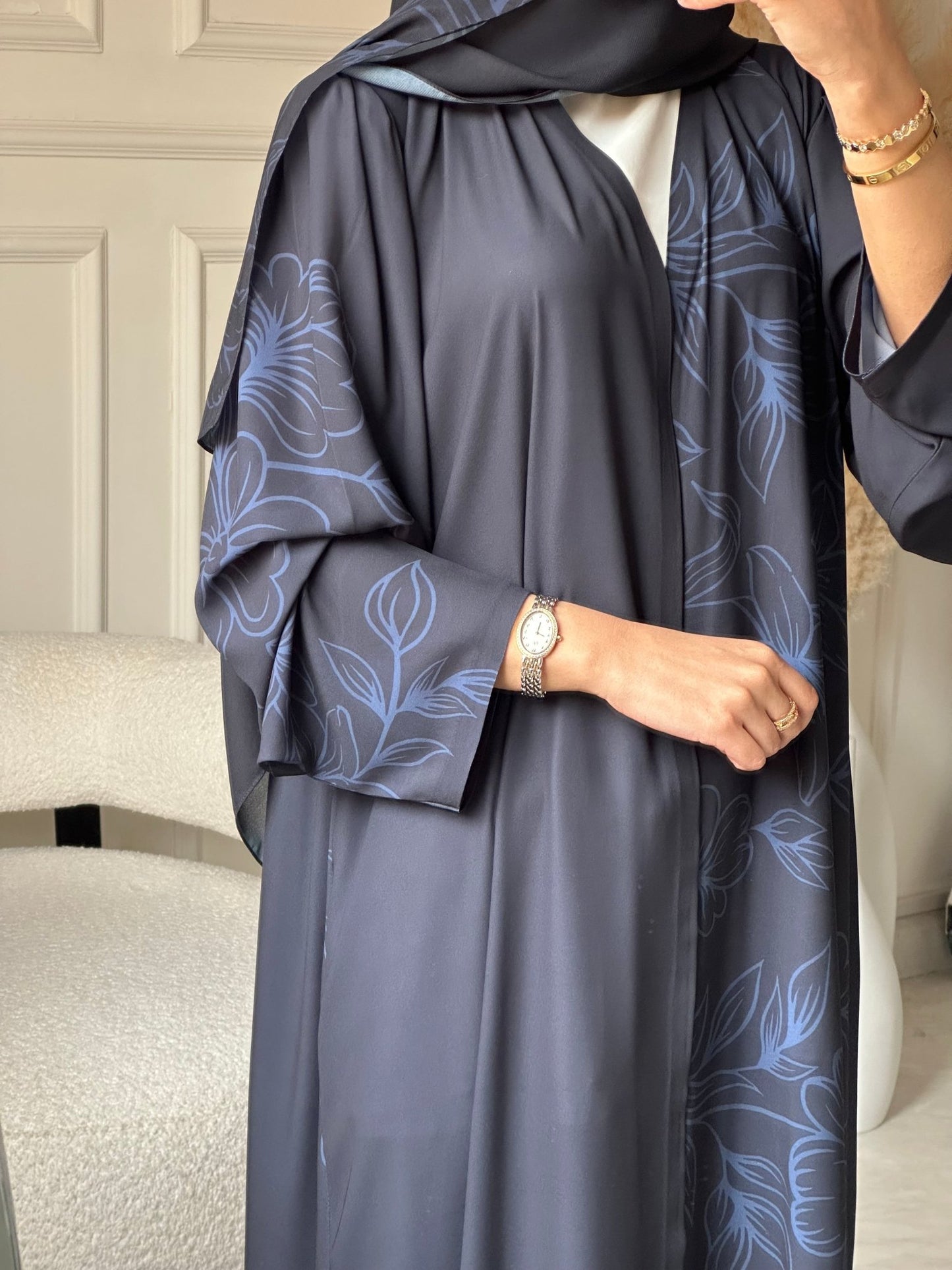 C 0782 Dark Grey Printed Abaya