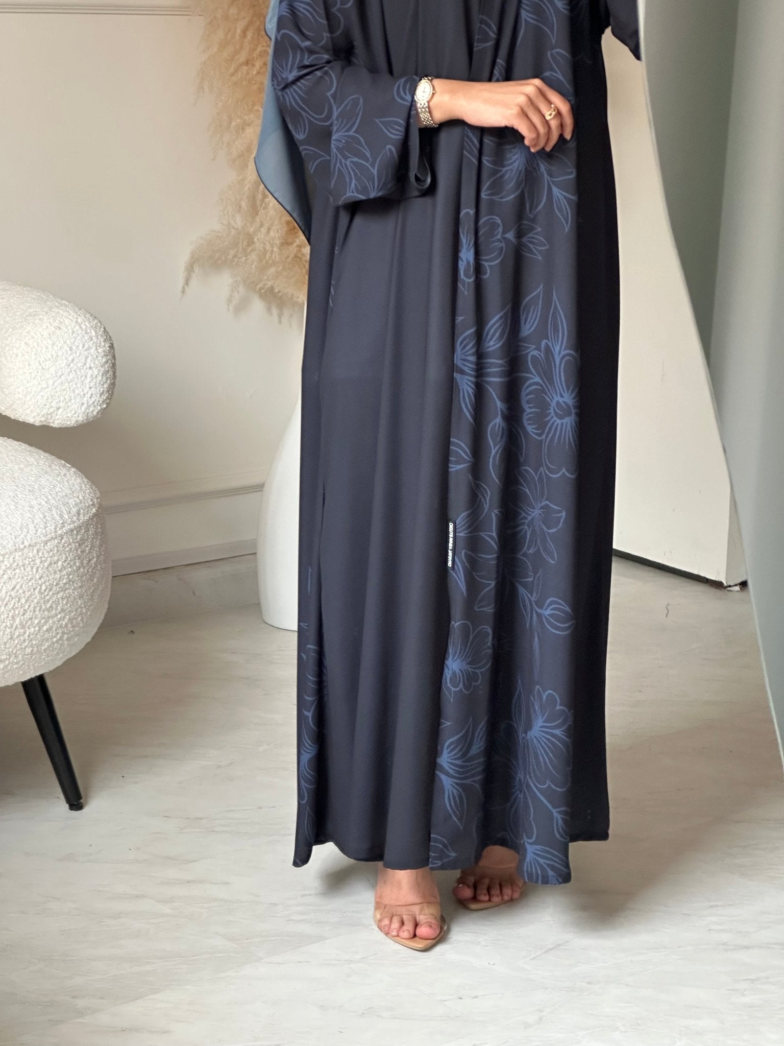 C 0782 Dark Grey Printed Abaya