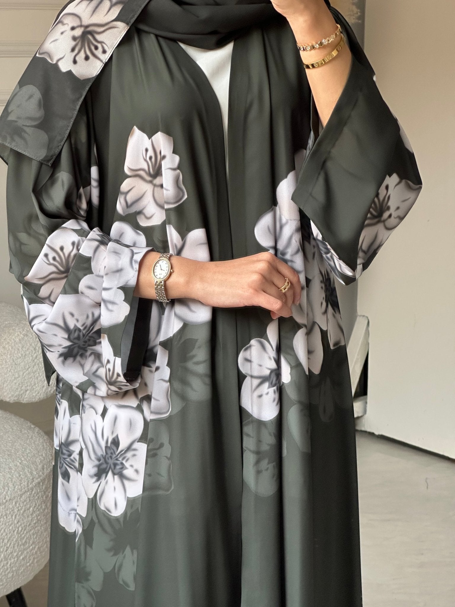 C 0783 Green Floral Printed Abaya