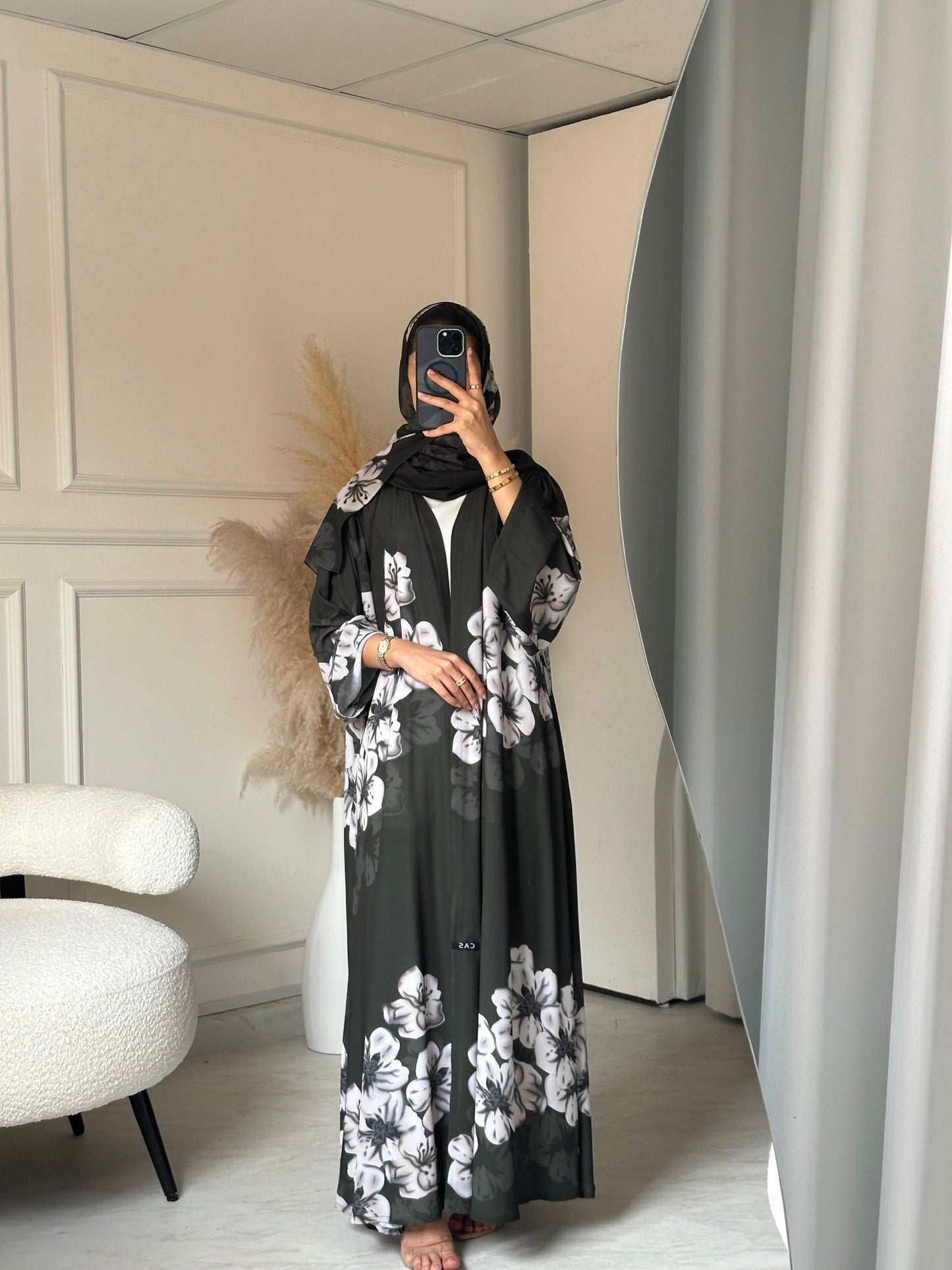 C 0783 Green Floral Printed Abaya