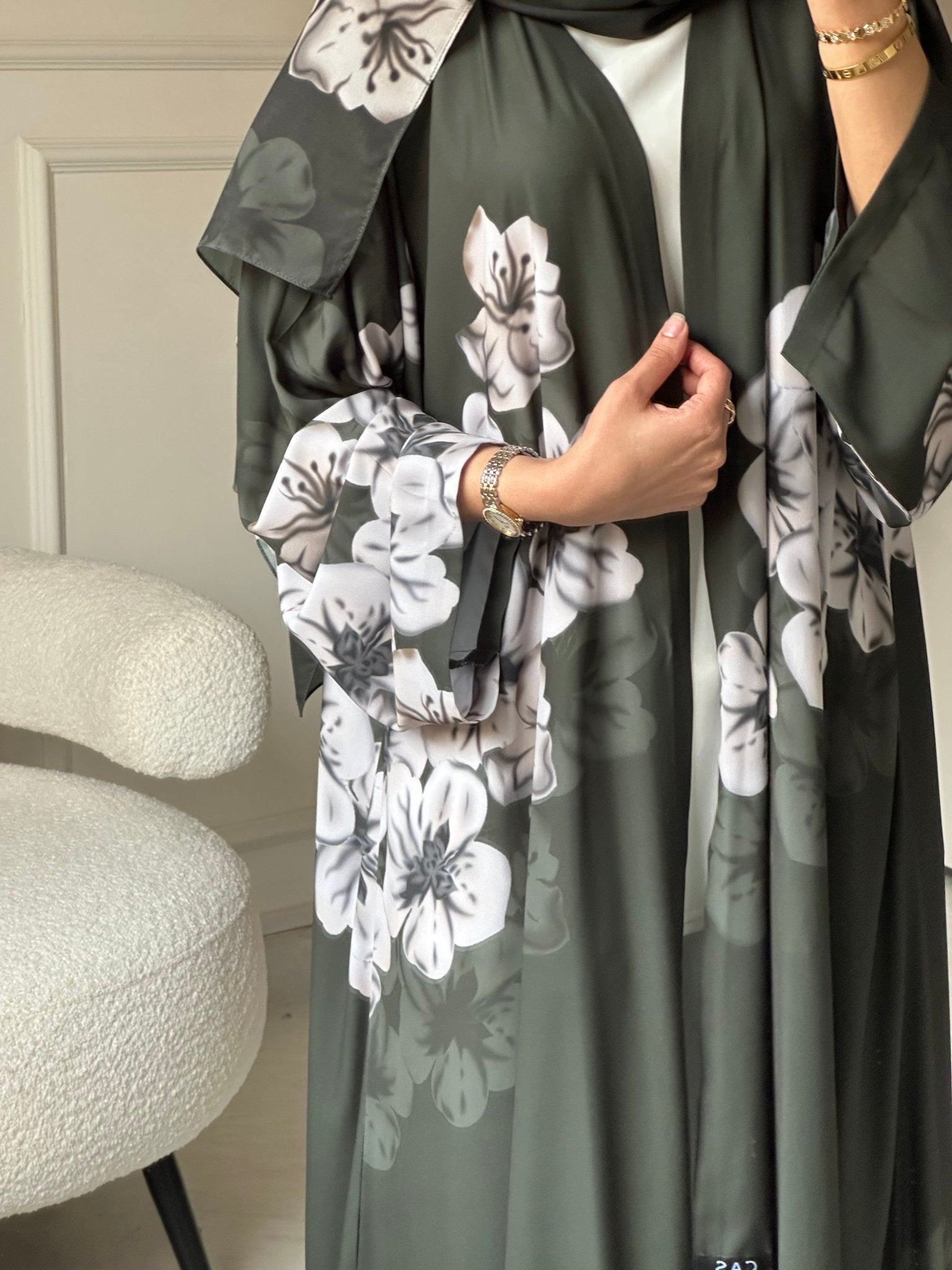 C 0783 Green Floral Printed Abaya