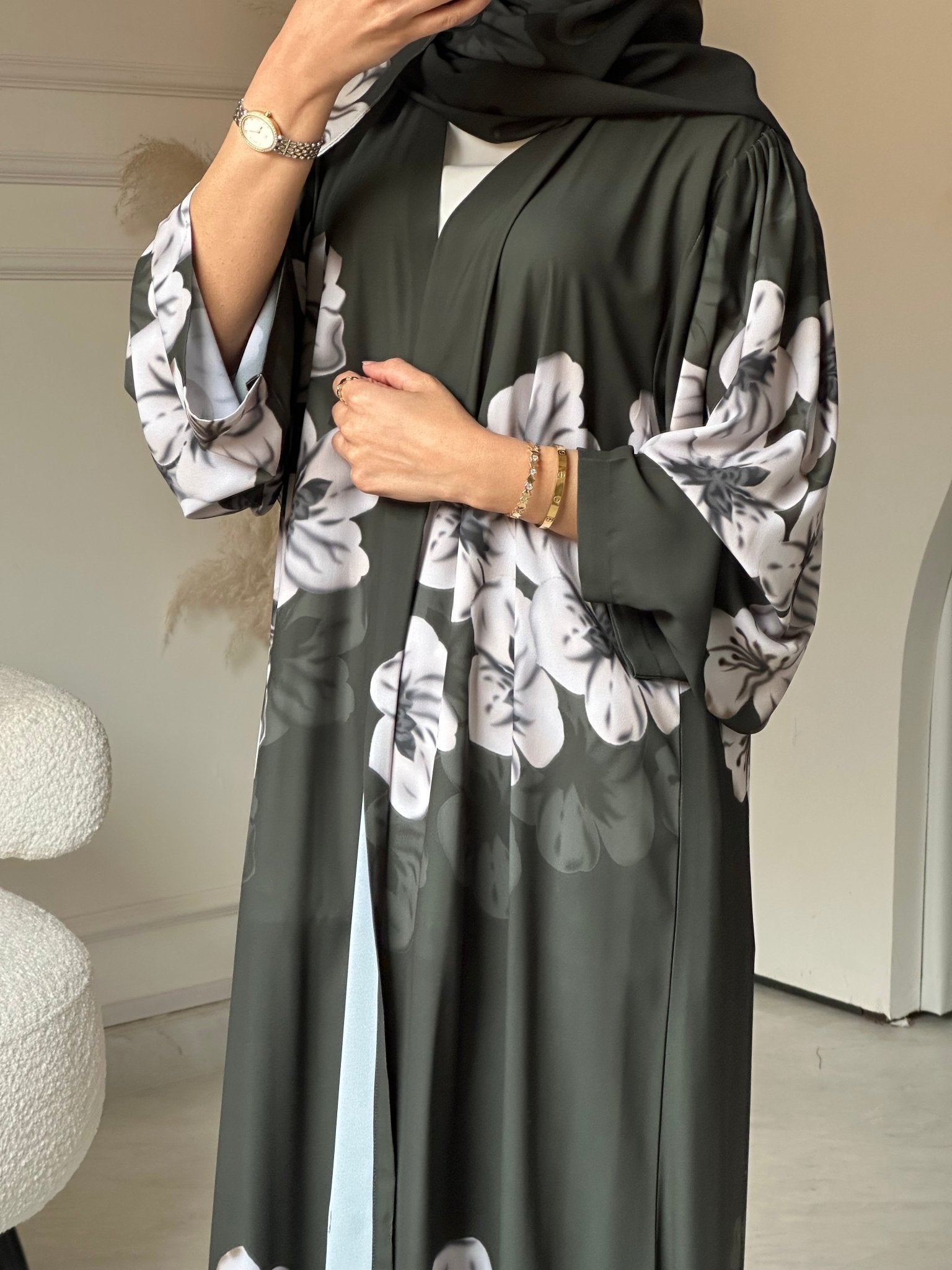 C 0783 Green Floral Printed Abaya