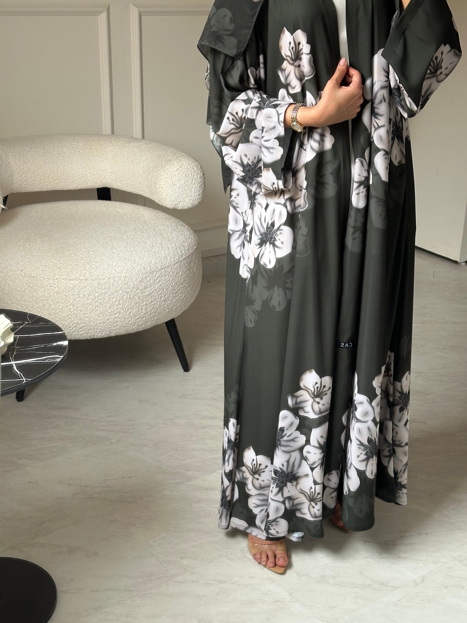 C 0783 Green Floral Printed Abaya