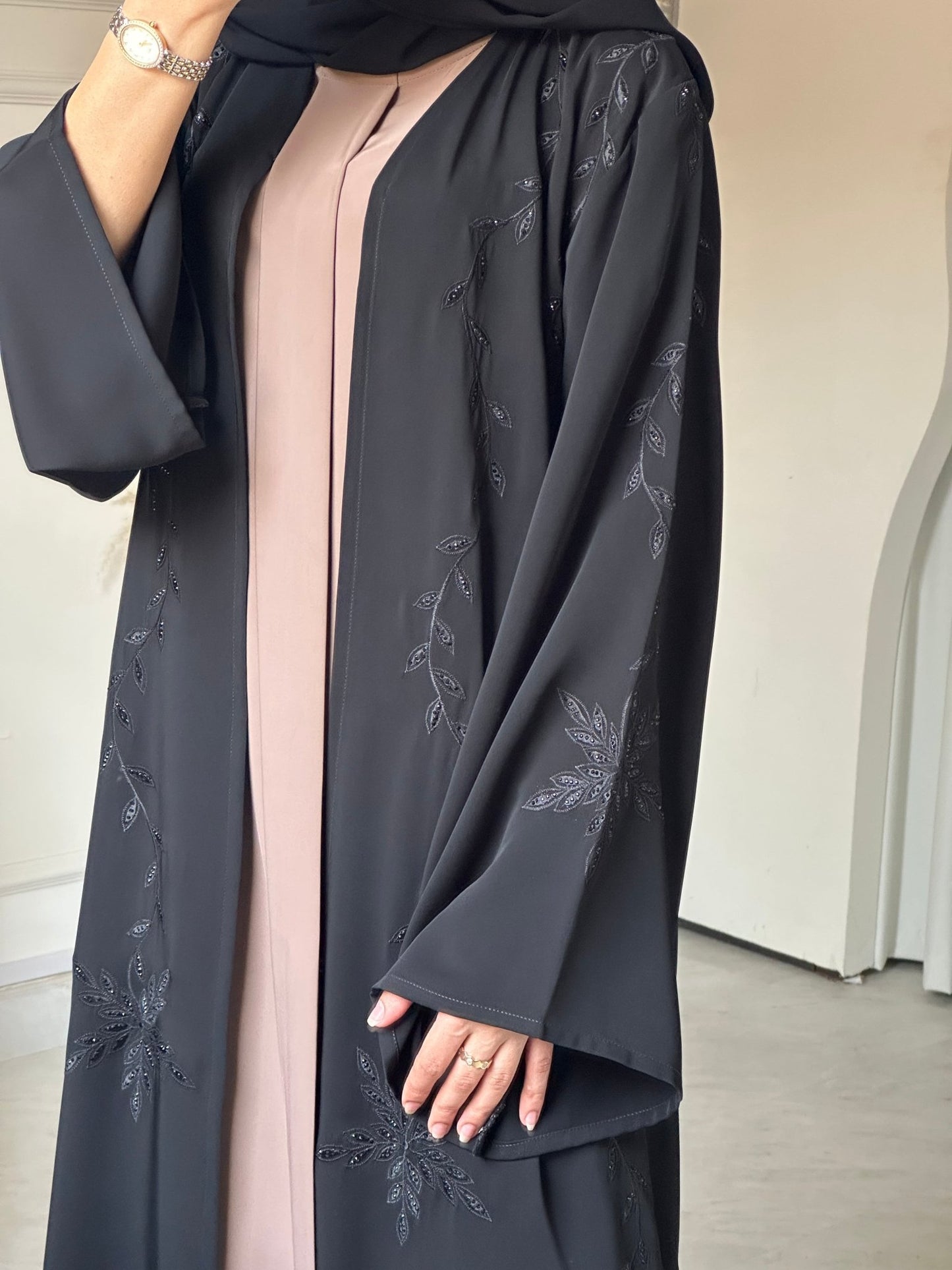 C 0792 Black Floral Beaded Abaya