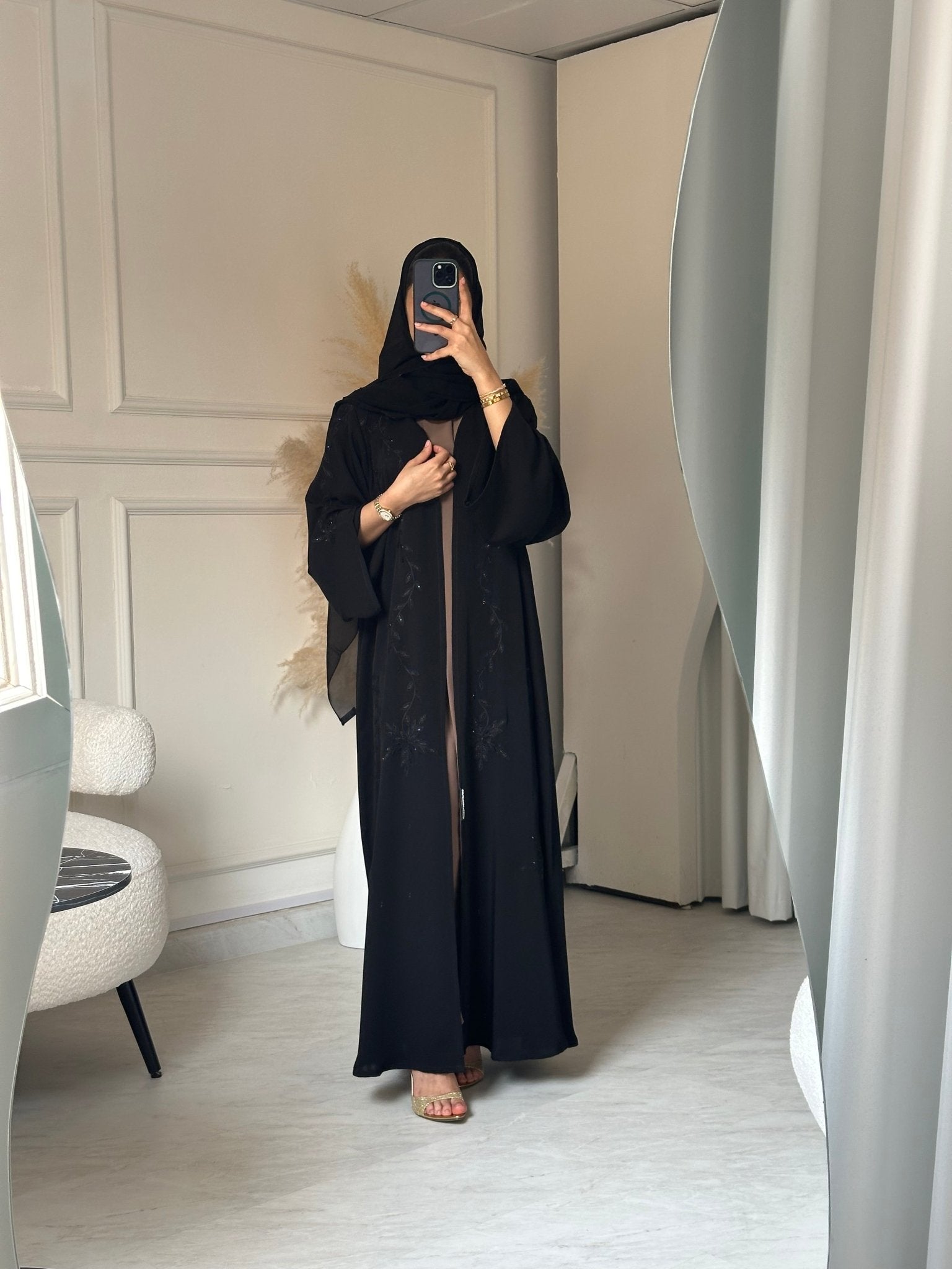 C 0792 Black Floral Beaded Abaya