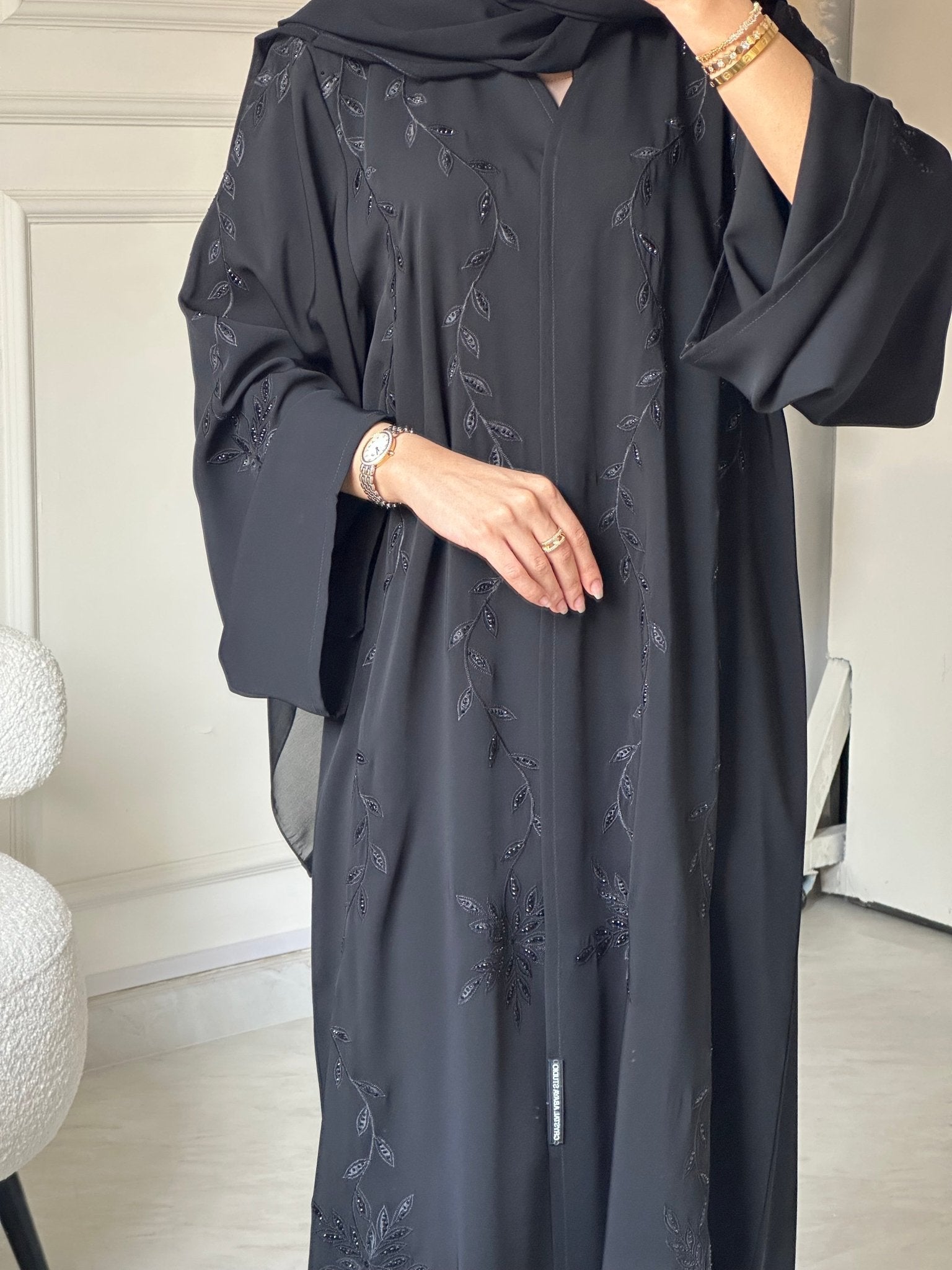 C 0792 Black Floral Beaded Abaya