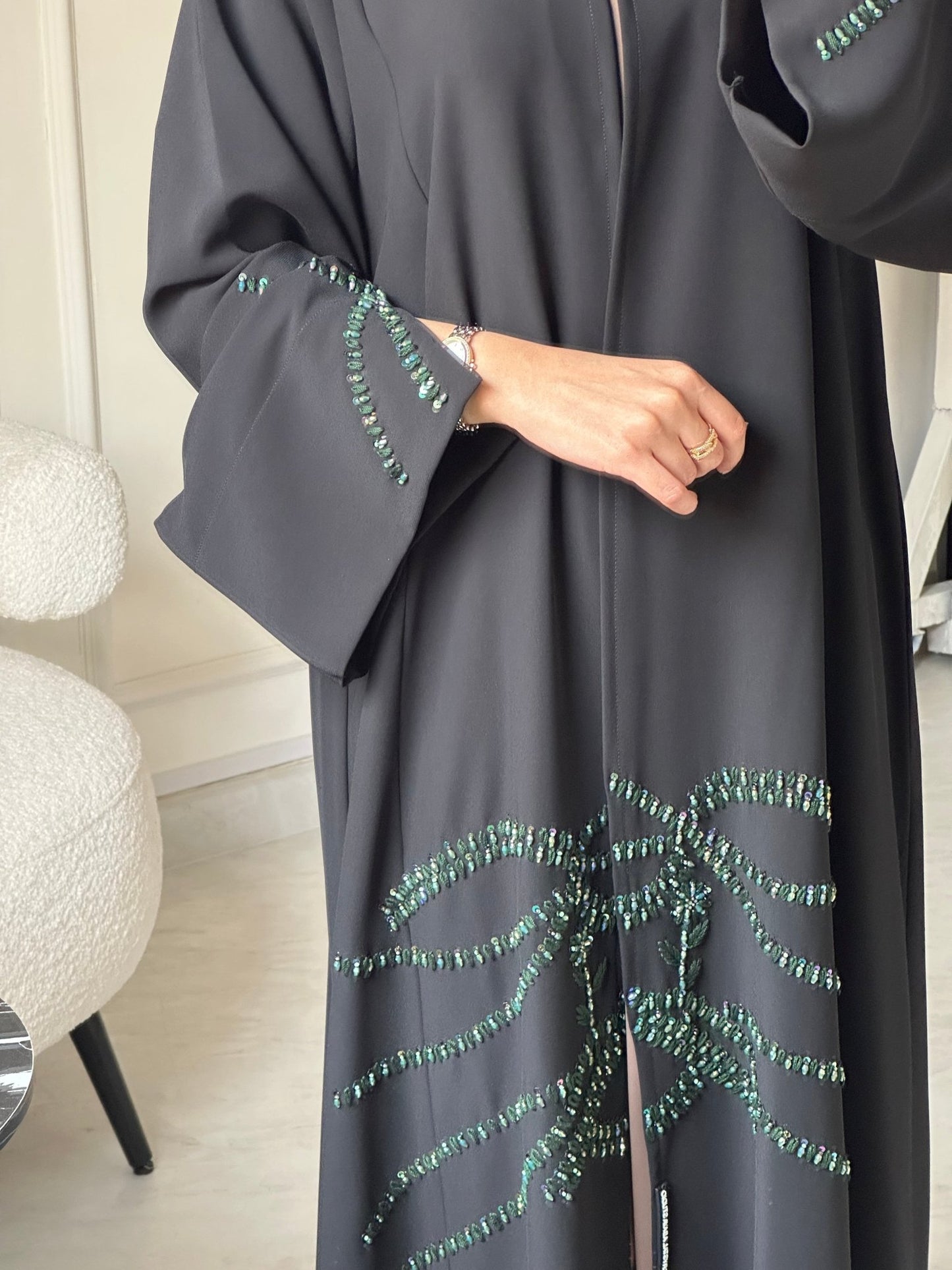 C 0793 Black Beaded Abaya