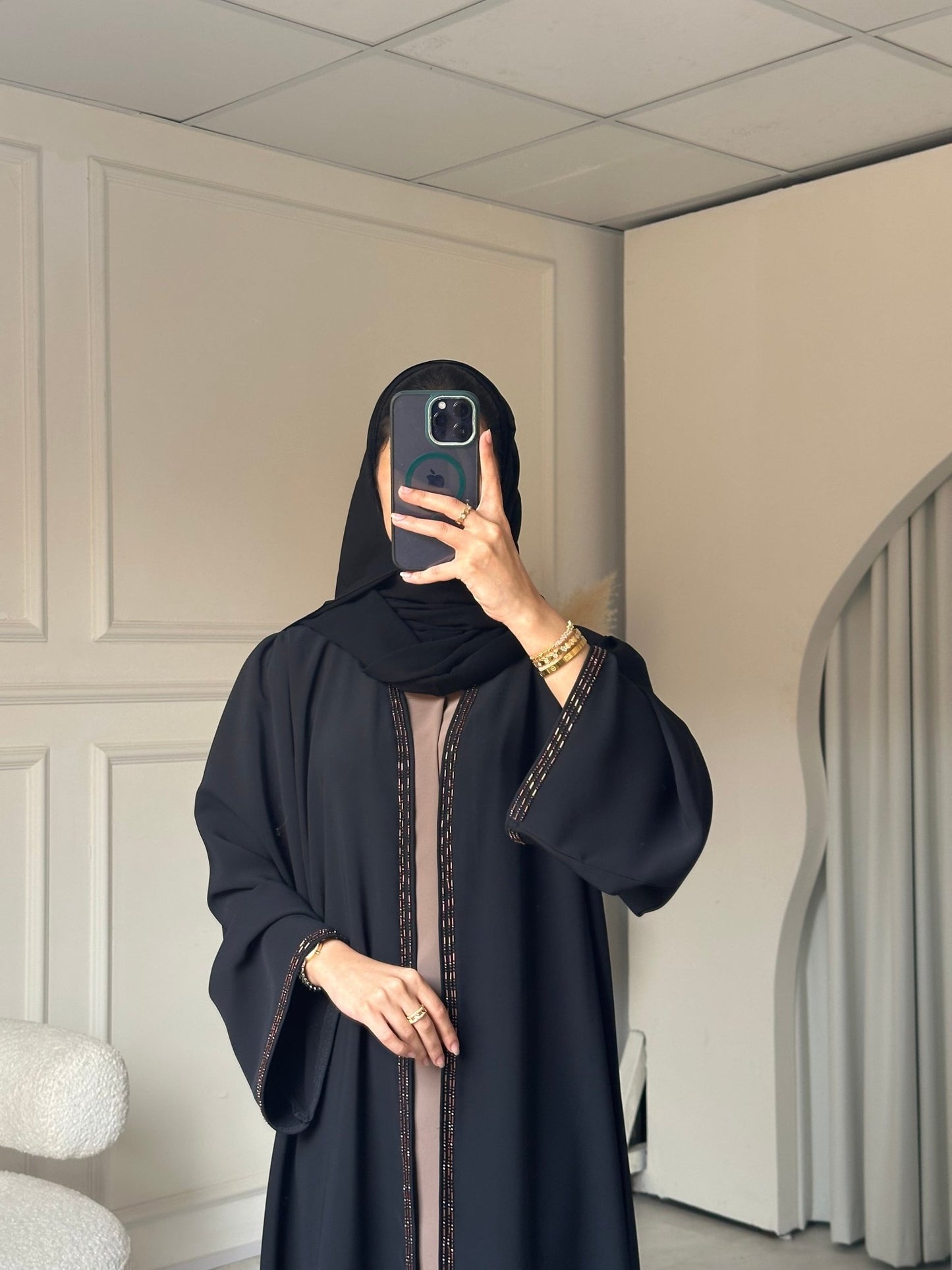 C 0795 Black Beaded Abaya